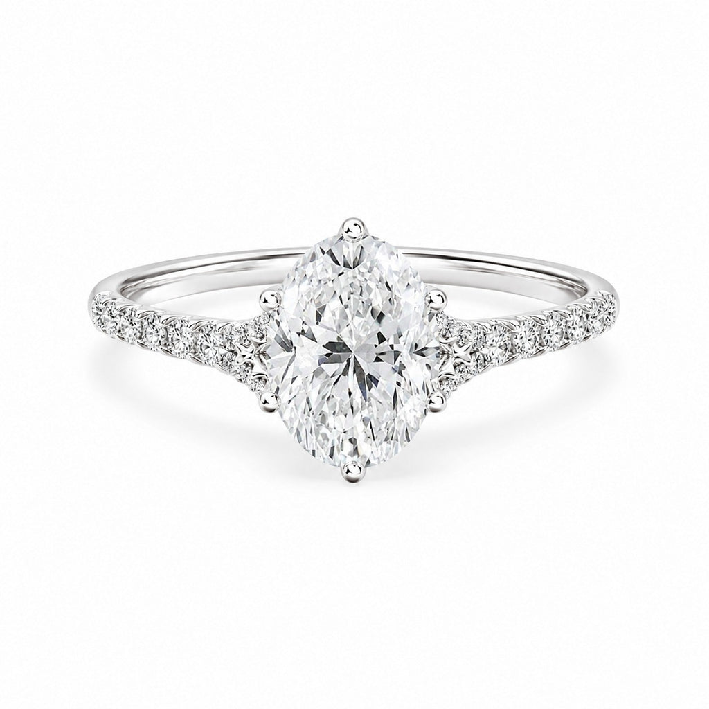 IGI Certified Oval Solitaire Lab Diamond Engagement Ring with Pavé Band