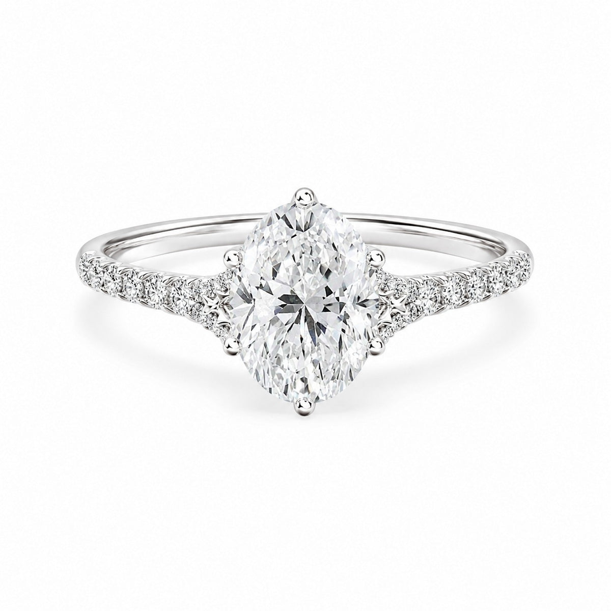IGI Certified Oval Solitaire Lab Diamond Engagement Ring with Pavé Band