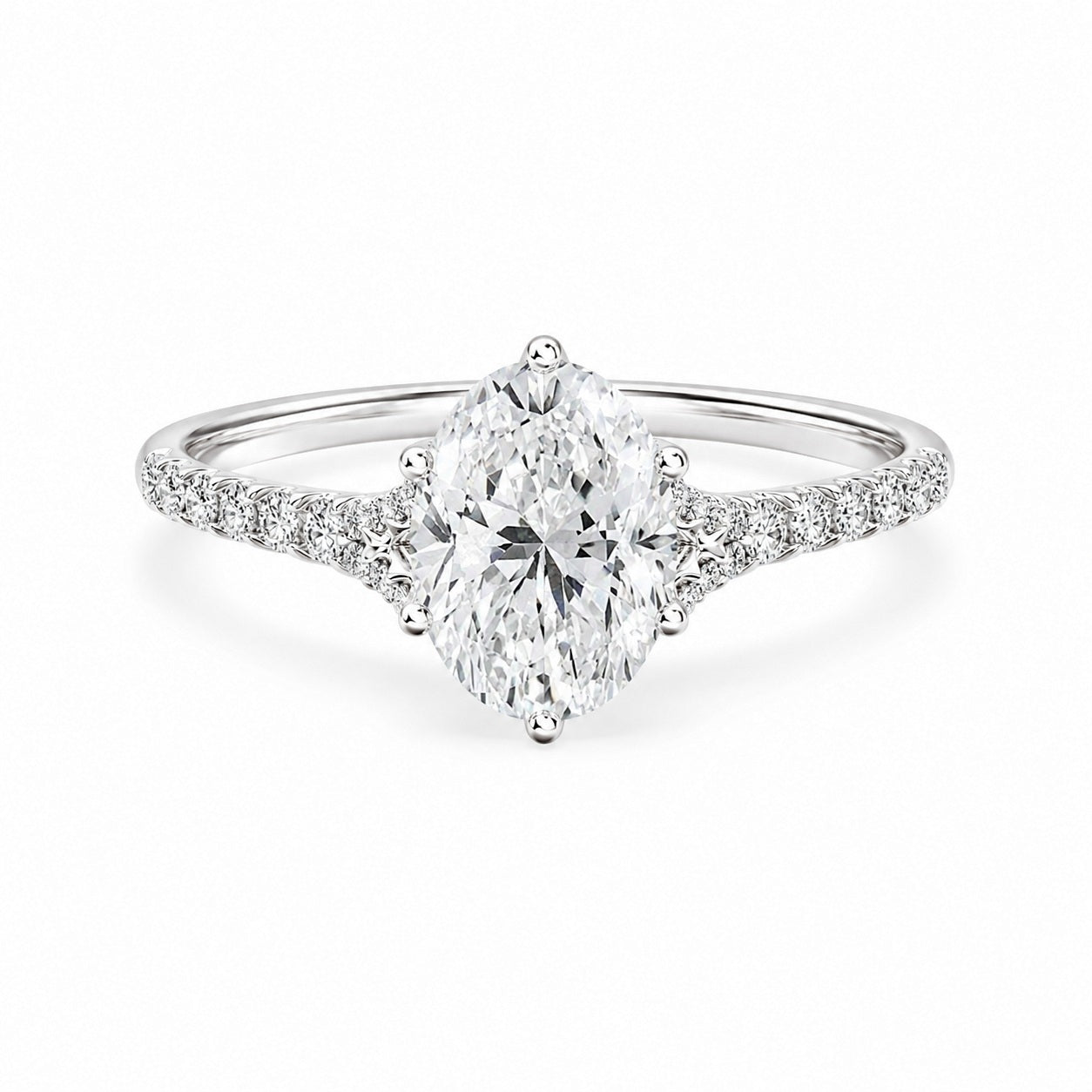 IGI Certified Oval Solitaire Lab Diamond Engagement Ring with Pavé Band