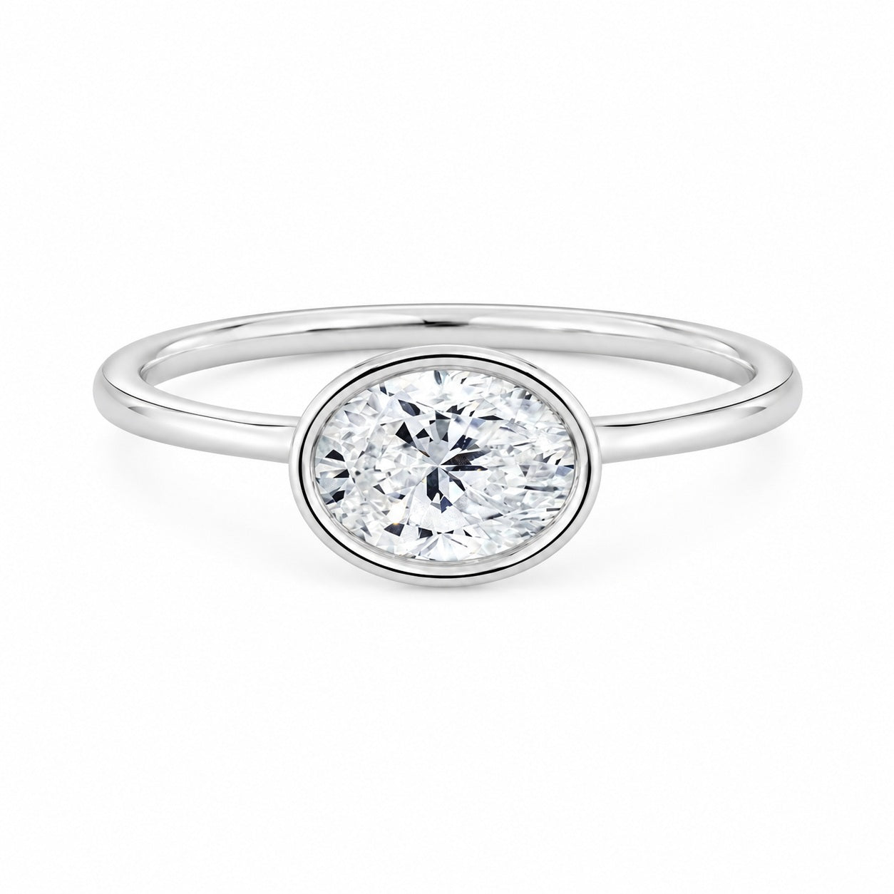 IGI Certified Oval Lab Grown Diamond Bezel Set Solitaire Ring