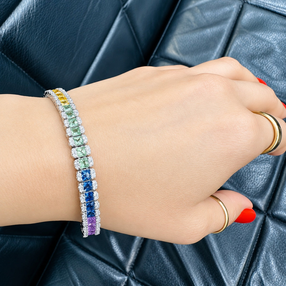 10.00ct Rainbow Sapphire and Diamond Designer Bracelet - F/VS