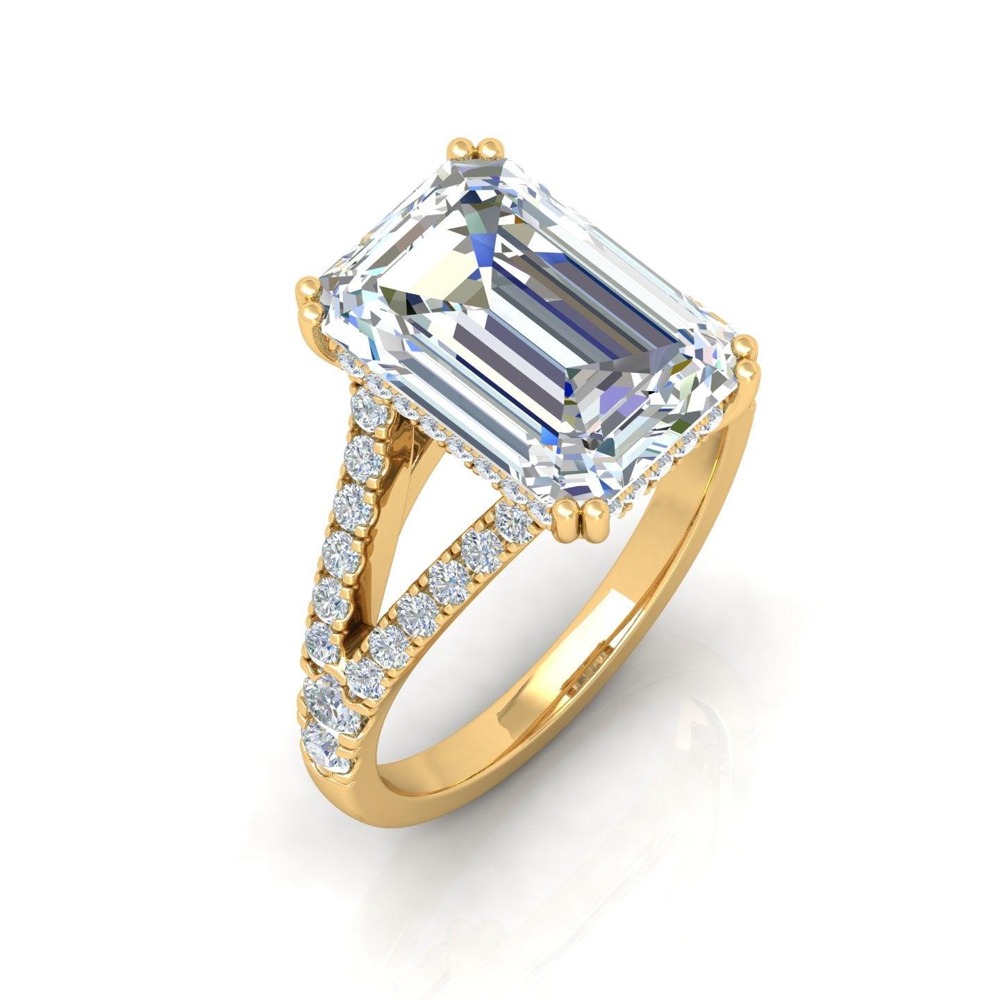 IGI Certified E/VS Emerald Diamond Split Shank Hidden Halo Engagement Ring - amadadiamonds