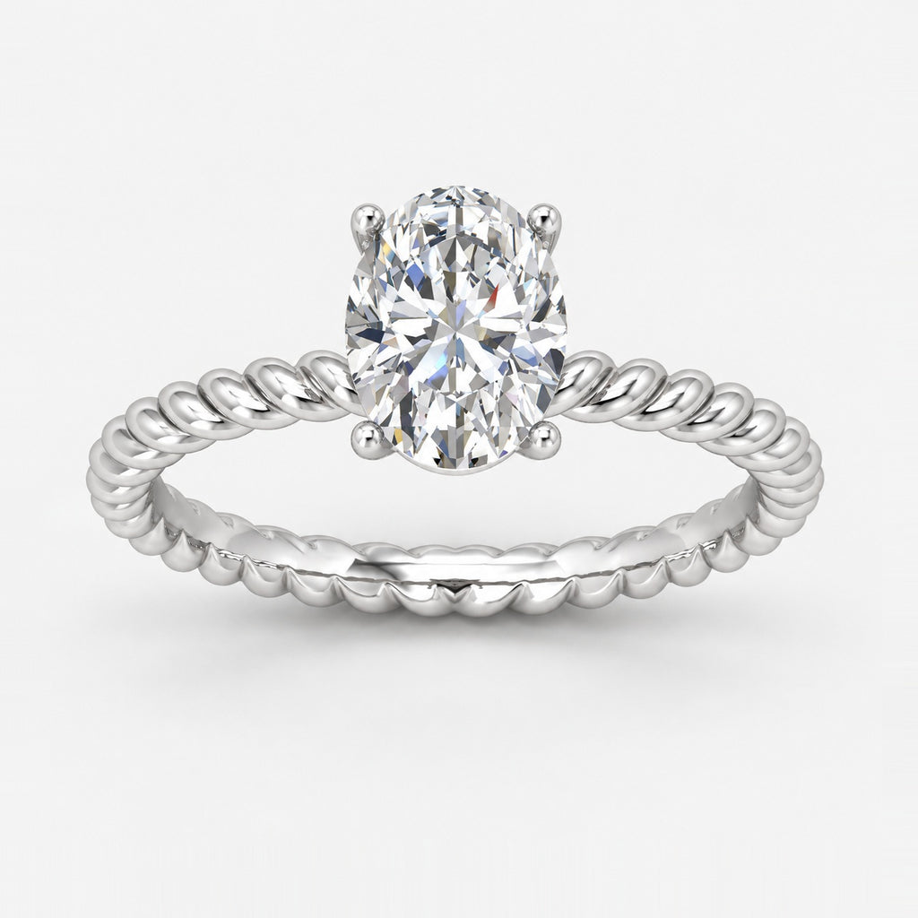 IGI Certified Oval Diamond 2.00Ct Cable Solitaire Engagement Ring in Gold & Platinum