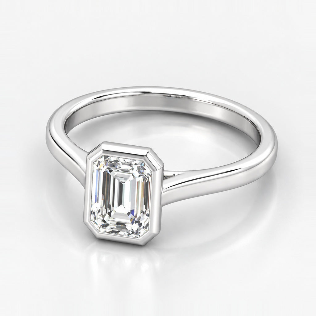 Bezel Setting IGI Certified Classic Solitaire Emerald Diamond Engagement Ring in Gold & Platinum