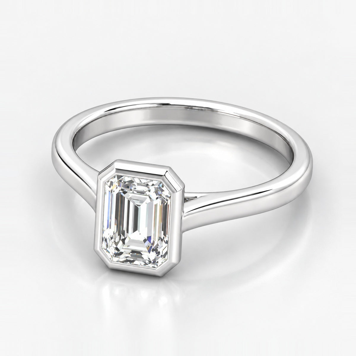 Bezel Setting IGI Certified Classic Solitaire Emerald Diamond Engagement Ring in Gold & Platinum