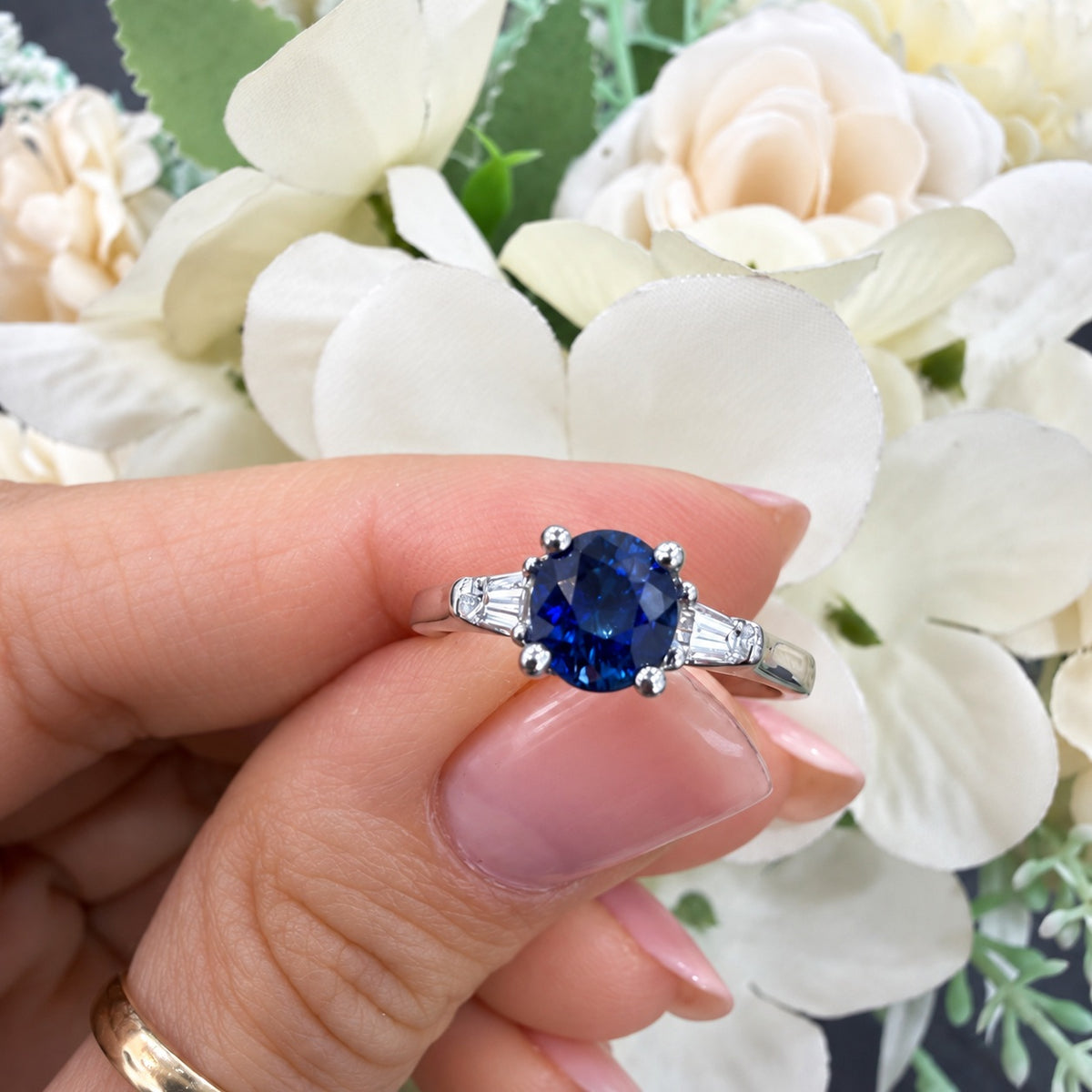 1.50Ct Oval Sapphire & Side Tapper Diamond Trilogy Engagement Ring 950 Platinum