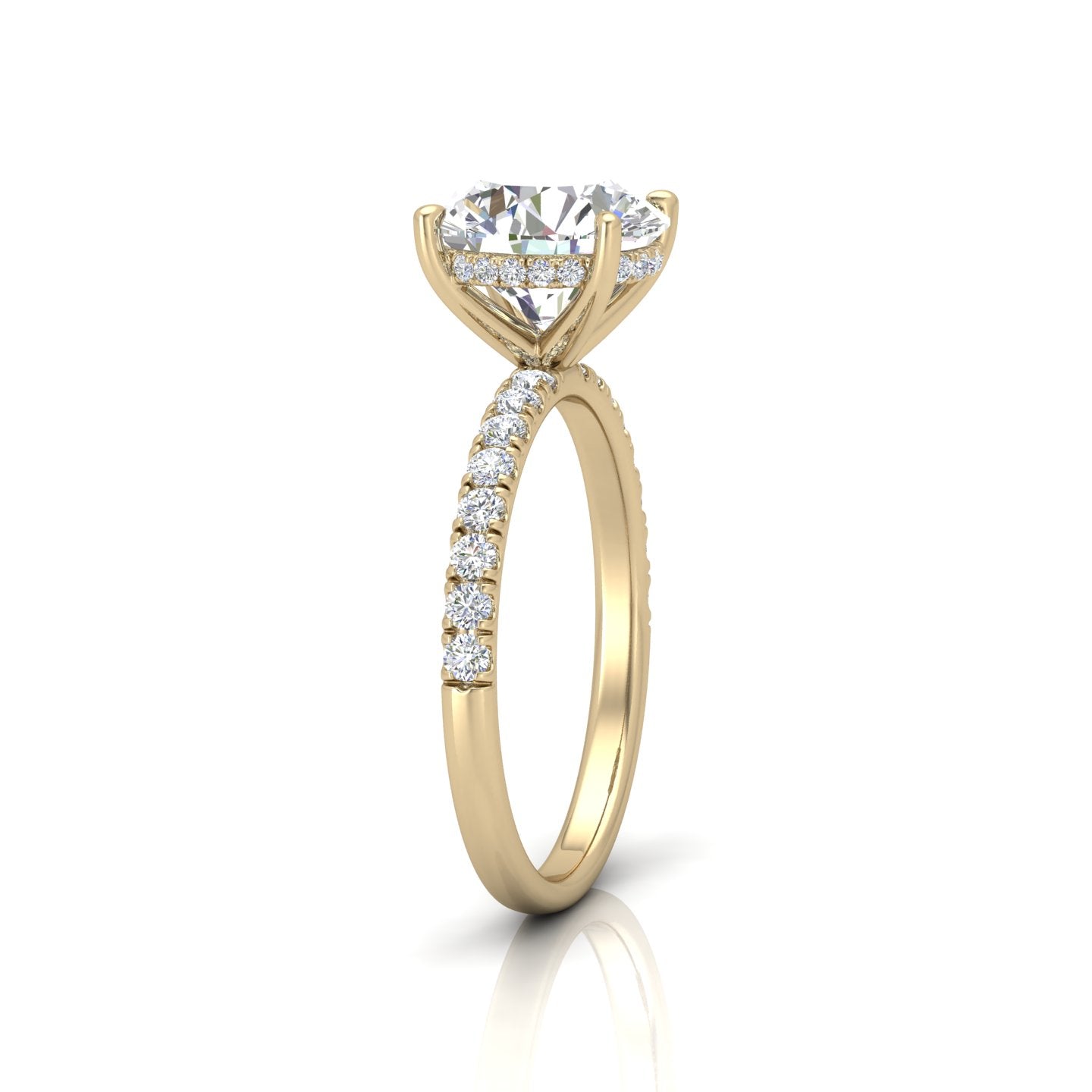Classic Hidden Halo Pave Set Engagement Ring - Round