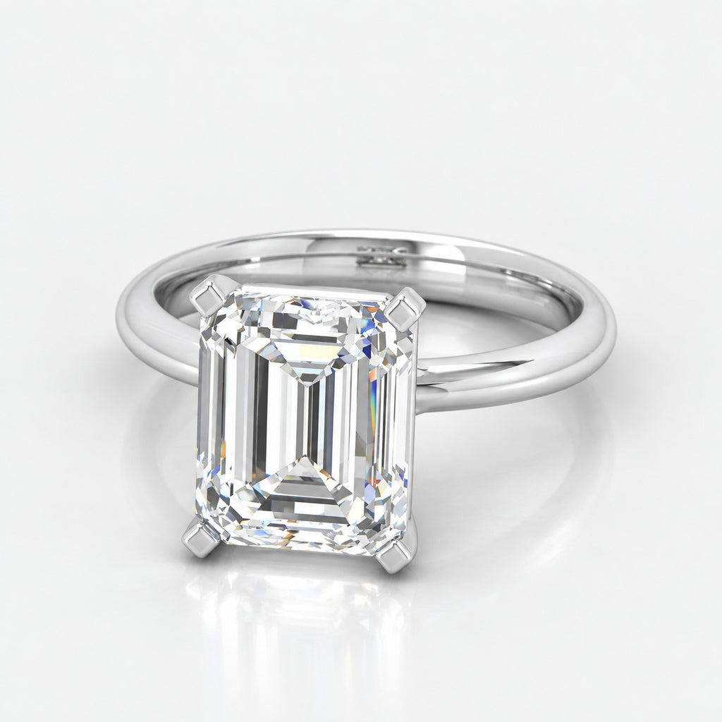 IGI Certified Classic Solitaire Emerald Diamond Engagement Ring in Gold & Platinum