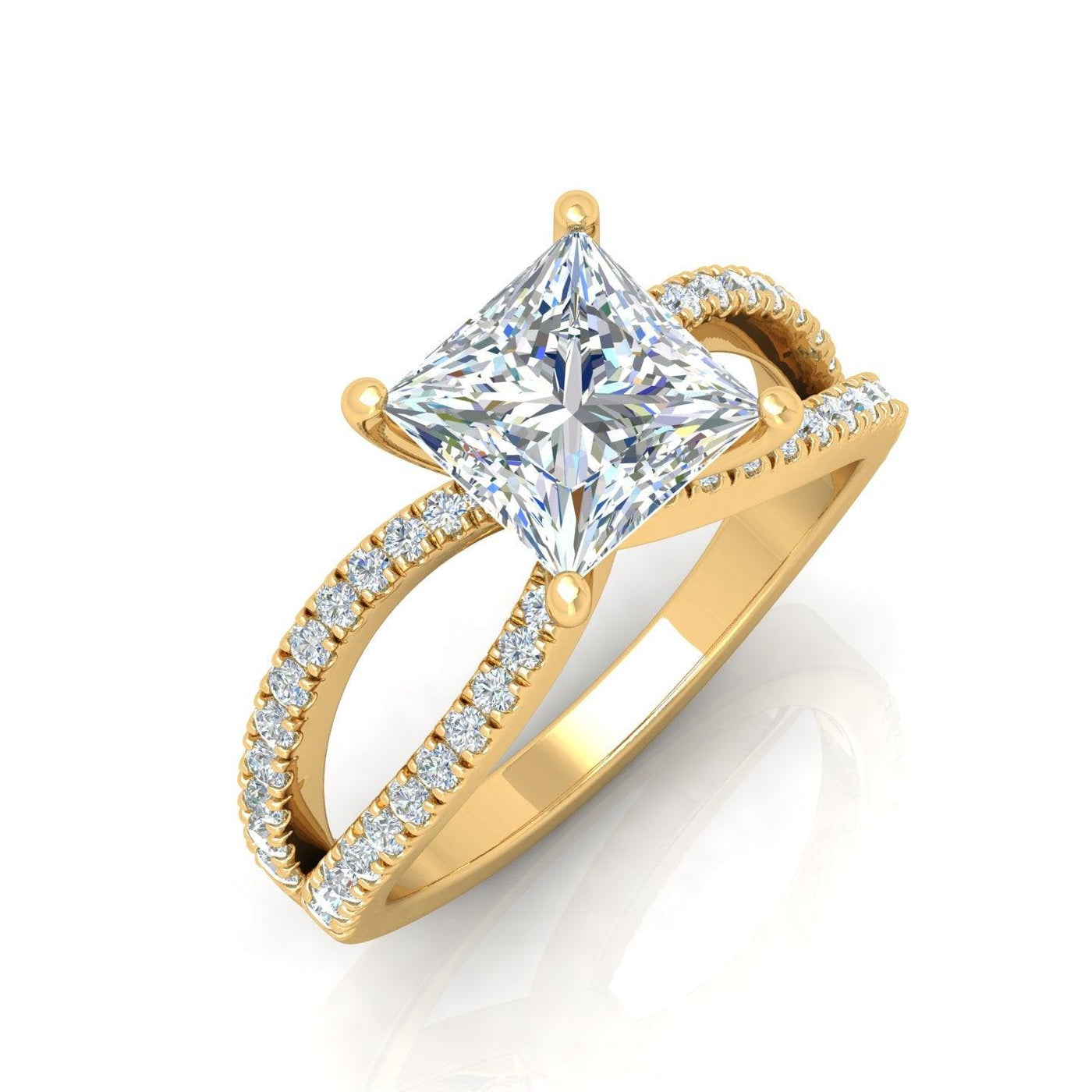 Princess Diamond Split Shank Engagement Ring in 18k Gold / Platinum 3.50Ct