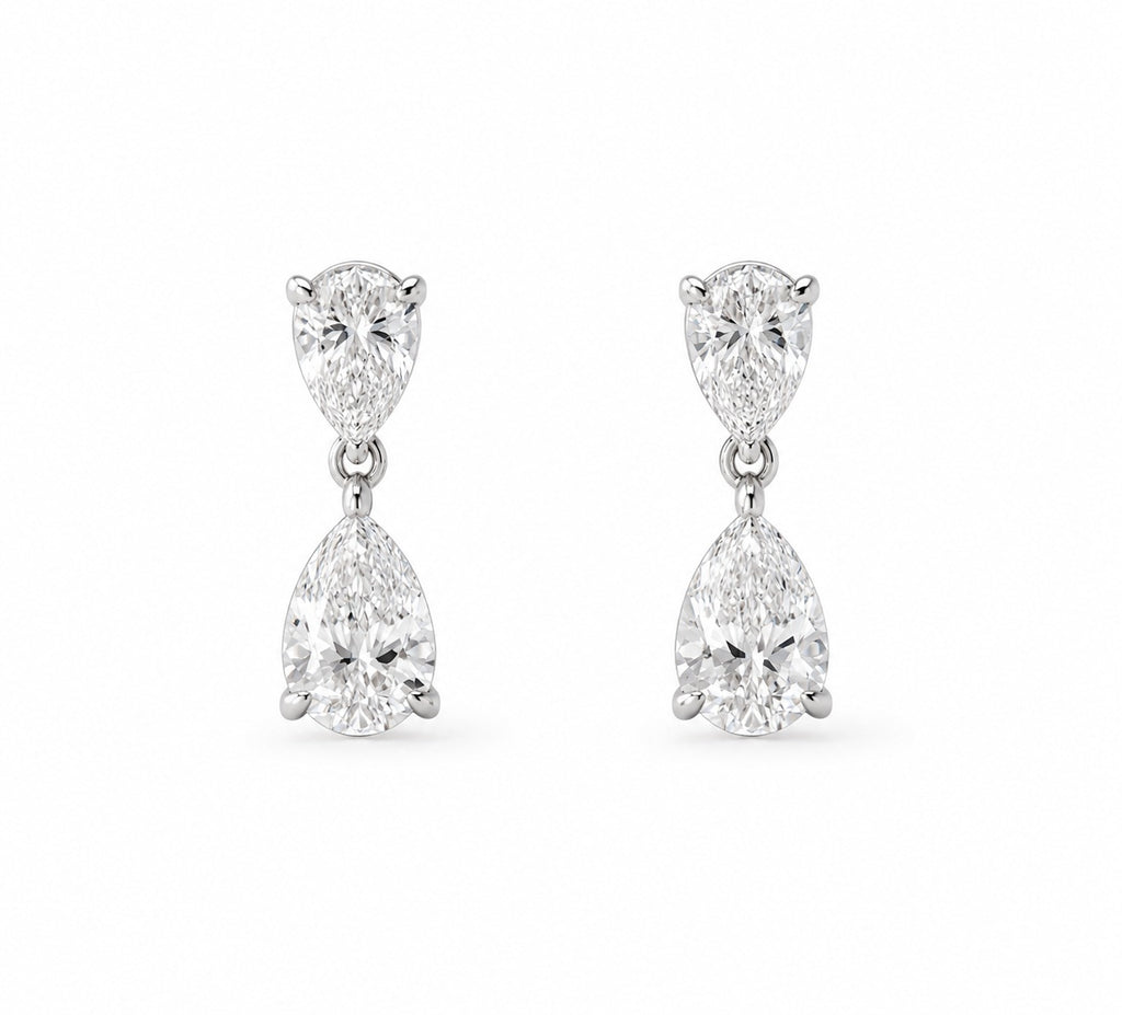 2.50ct D/VS Pear Lab Diamond Dangle Earring In Gold