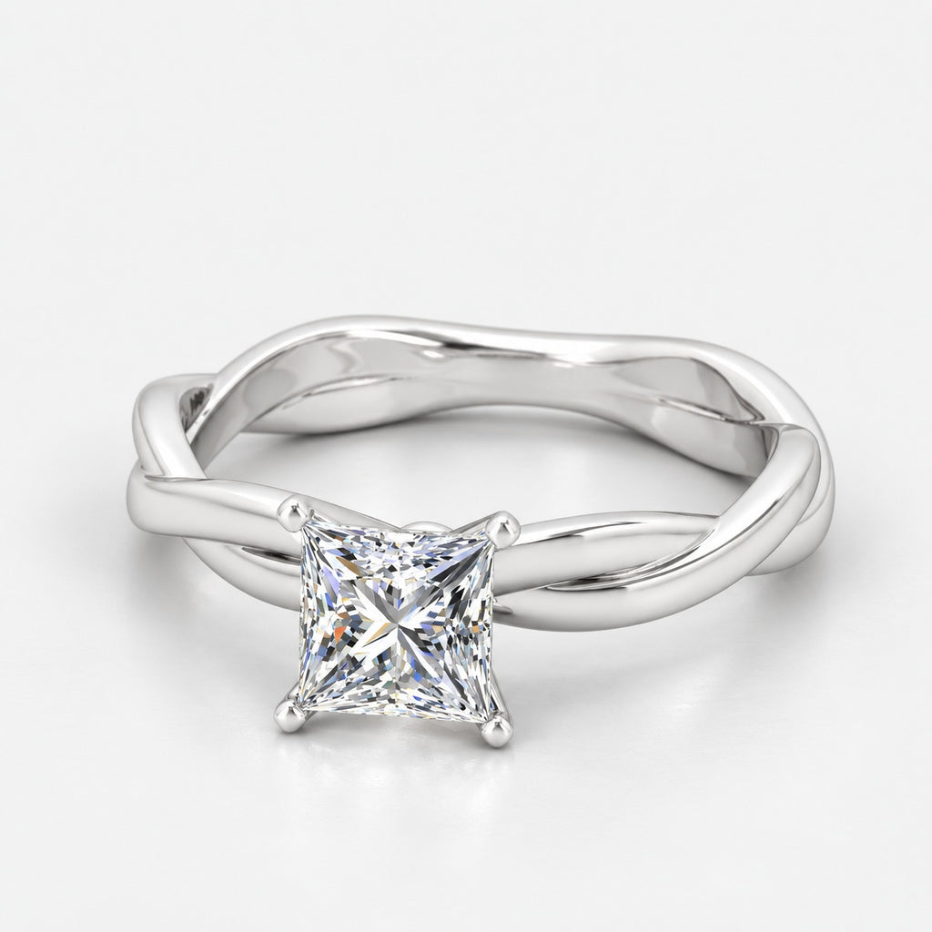 Twisted IGI Certified 2.00Ct Solitaire Engagement Women's Ring Princess Diamond in Gold & Platinum