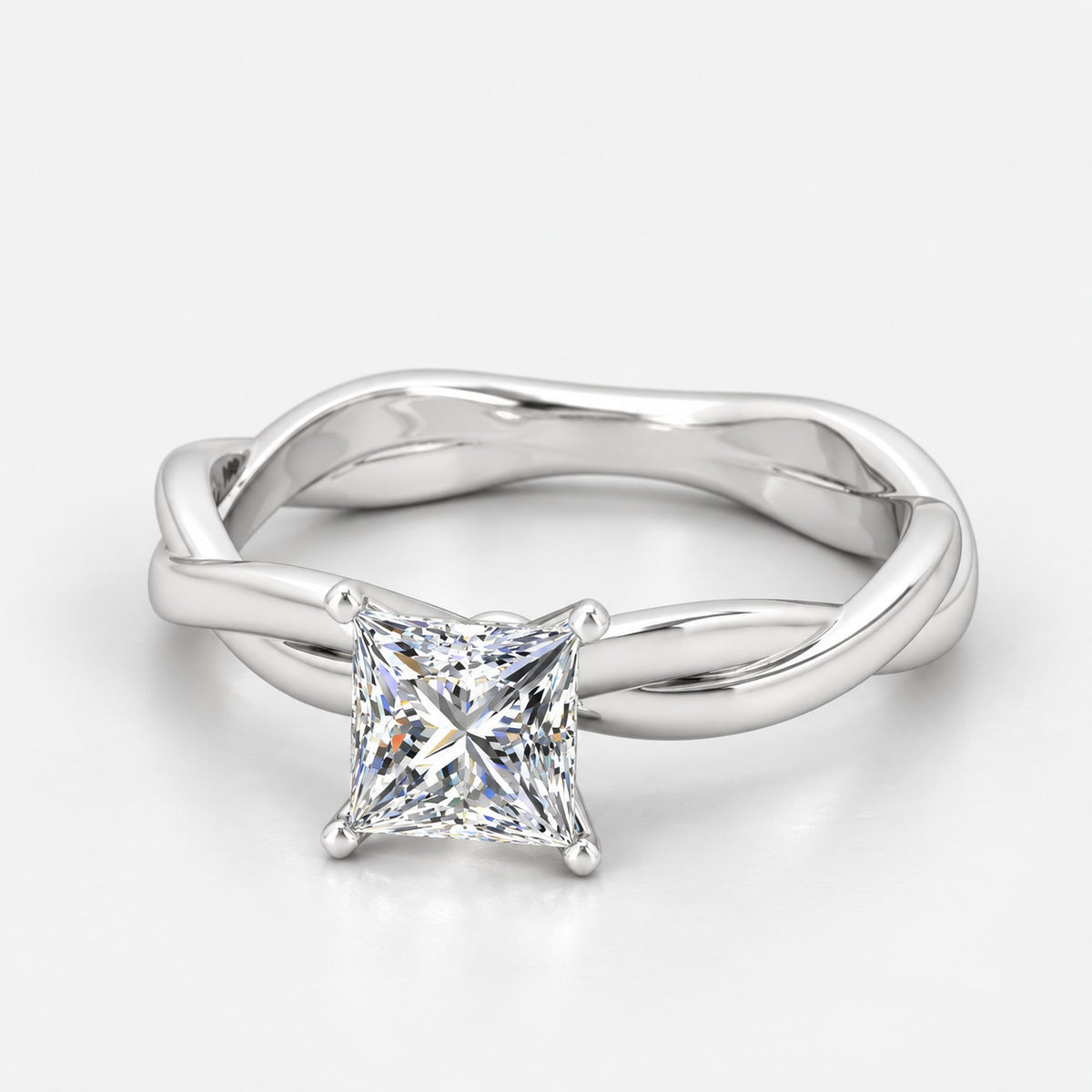 Twisted IGI Certified 2.00Ct Solitaire Engagement Women's Ring Princess Diamond in Gold & Platinum