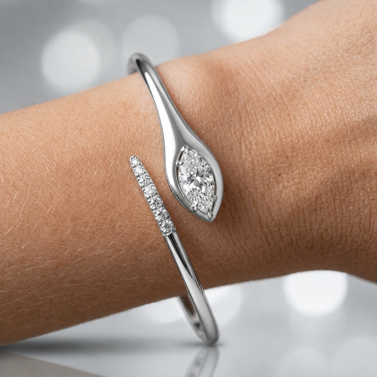 1.00ct Marquise Diamond Tennis Bangle - 9k White Gold