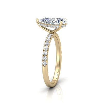 Classic Hidden Halo Pave Set Engagement Ring - Pear