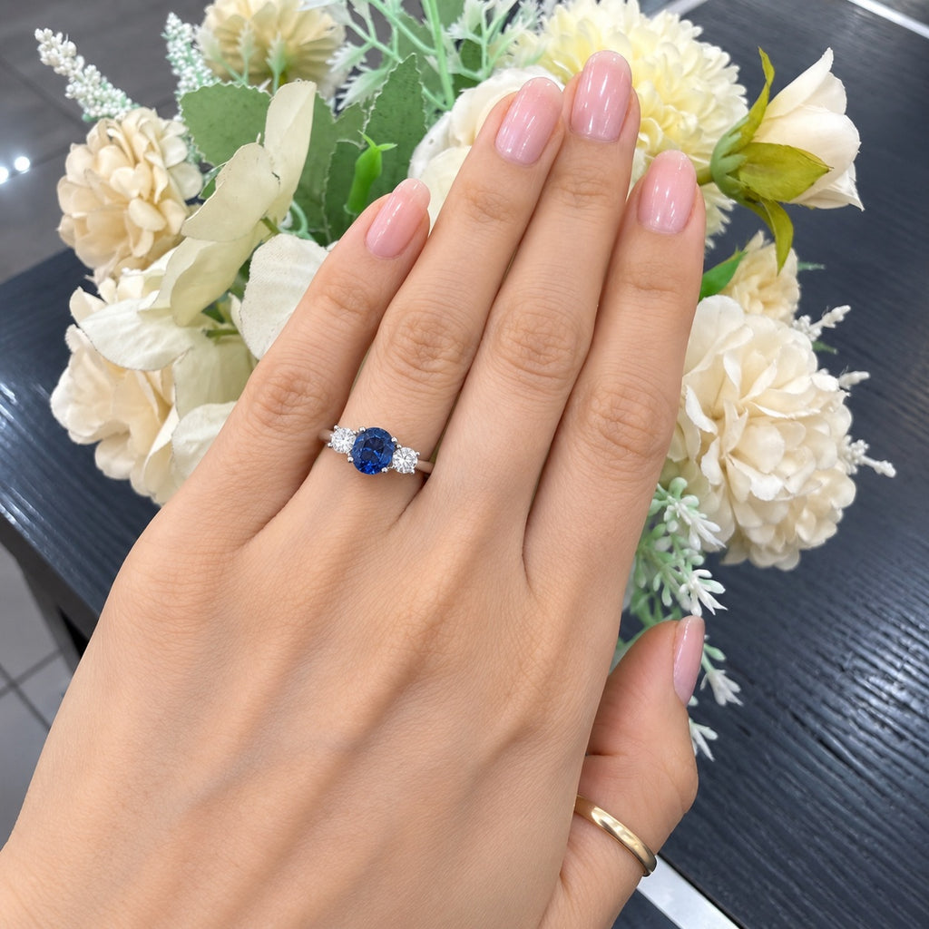 1.50ct Oval Sapphire & Side Round Diamond Trilogy Engagement Ring 950 Platinum
