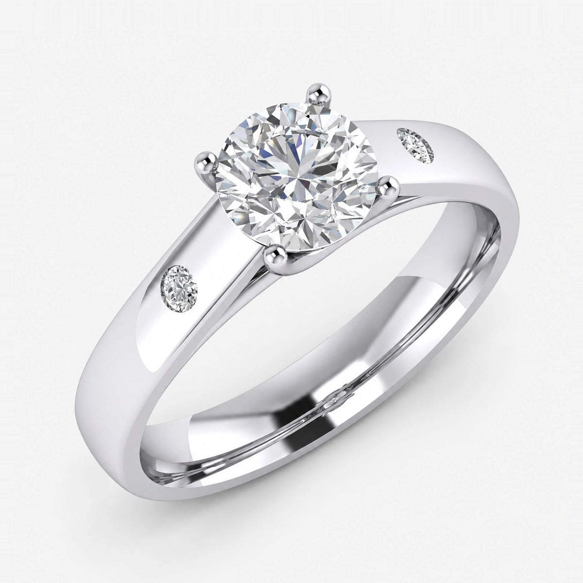 IGI Certified Lab Grown Classic Round Brilliant Cut with side Diamond Bezel Set Engagement Ring in Gold & Platinum – 1–5Ct