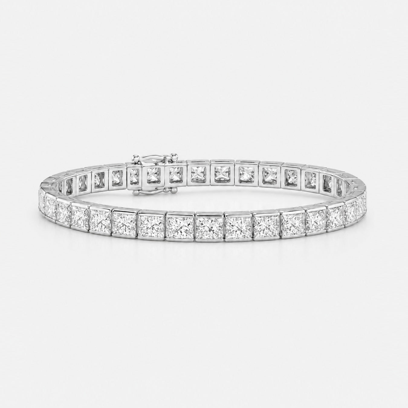 10.00 Carat D-E/VS Lab Grown Princess Diamond Channel Set Bracelet In White Gold