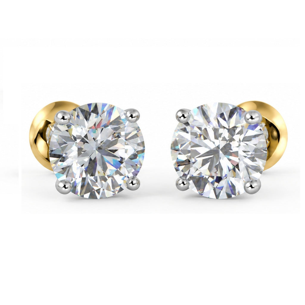 3.00ct Round Diamond Stud Earrings 18k Two-Tone Gold