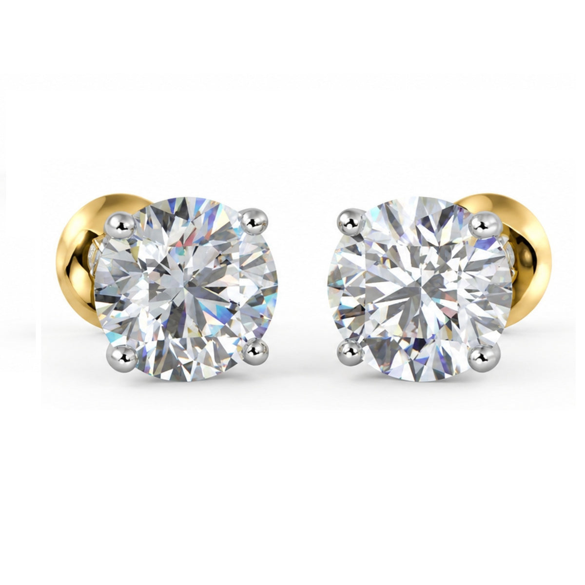 3.00ct Round Diamond Stud Earrings 18k Two-Tone Gold