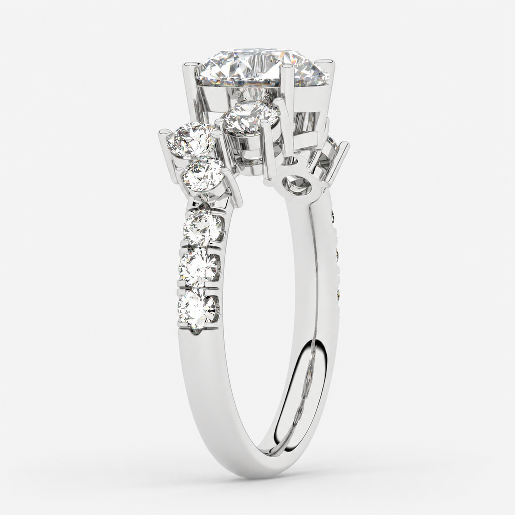 Round Diamond Engagement Ring Platinum Labgrown 3.00 Ct Solitaire with side Diamond
