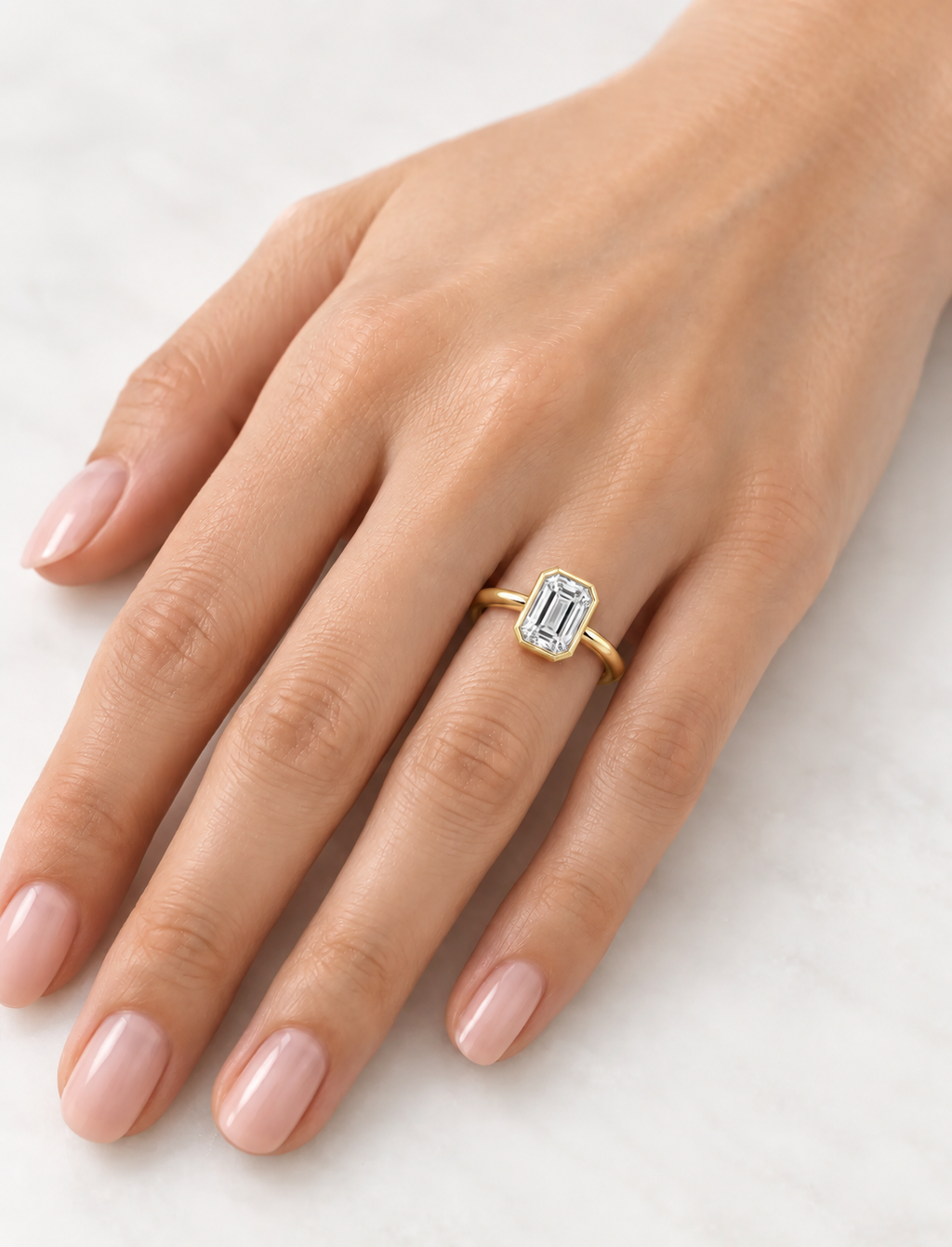 IGI Certified Emerald E/VS1 Diamond Engagement Ring 18k Yellow Gold Labgrown 2.70Ct Bezel Set Solitaire