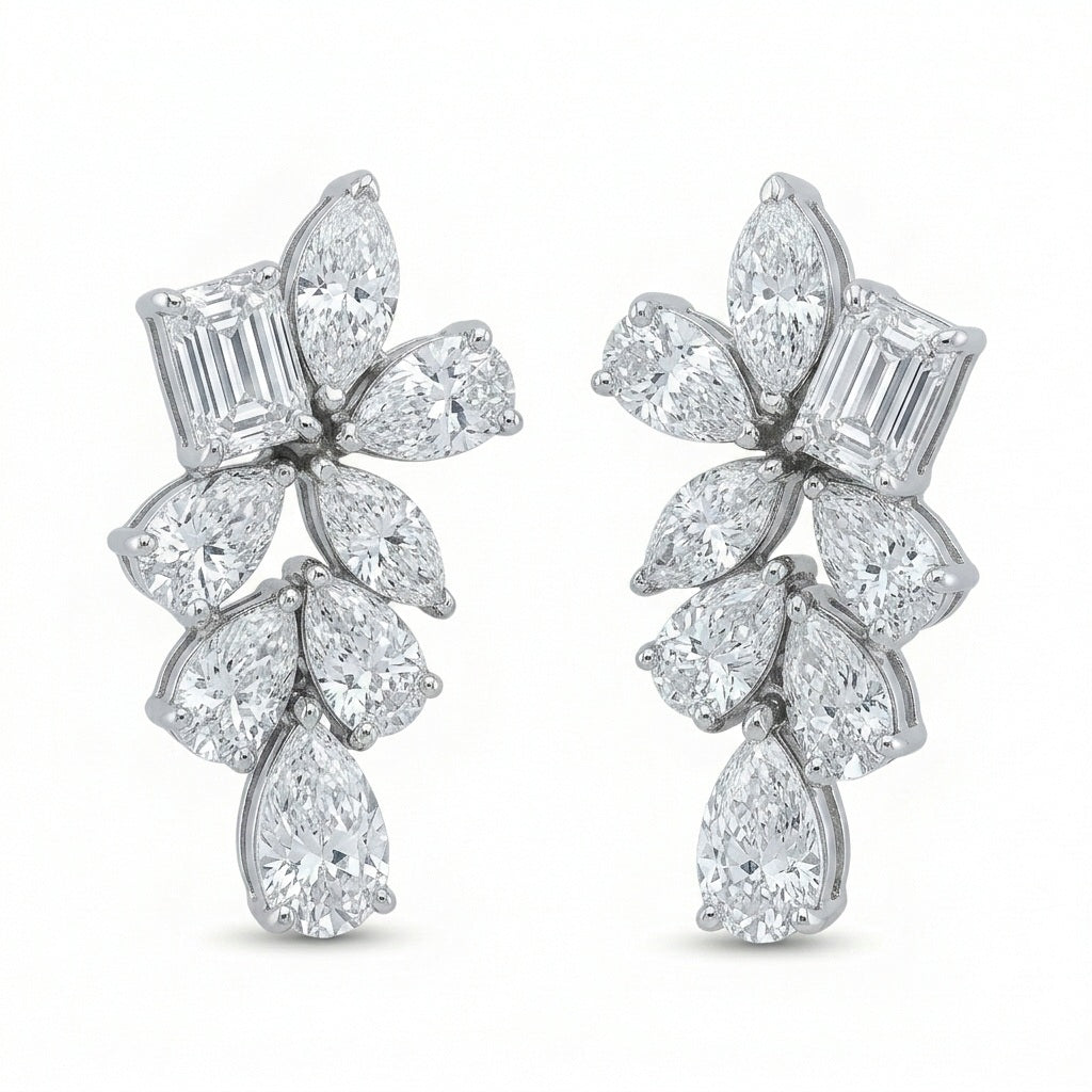 2.50 Carat D/VS Multi Shape Lab Grown Diamond Dangle Earrings White Gold - Screw Back