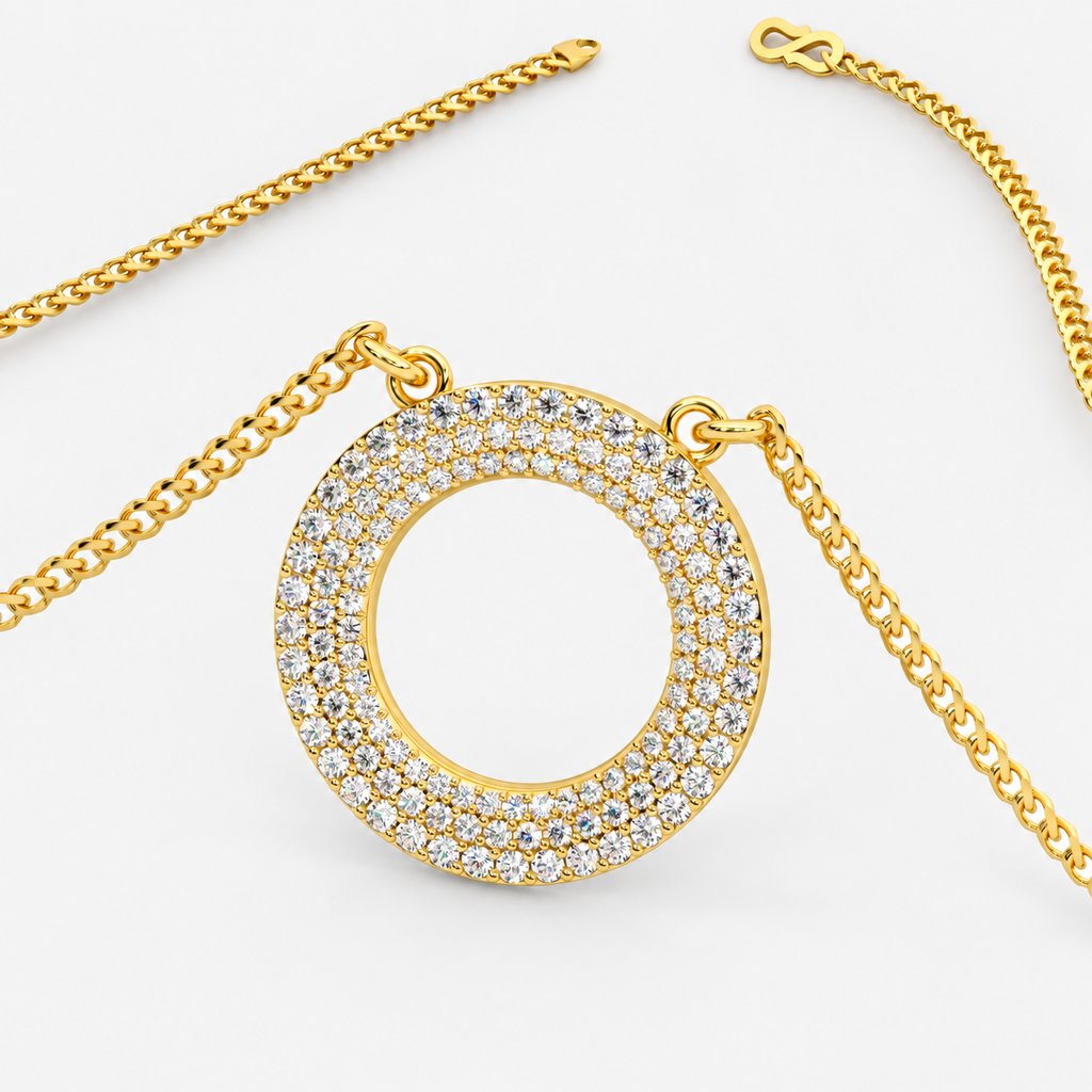 Round Natural Diamond Open Circle Necklace