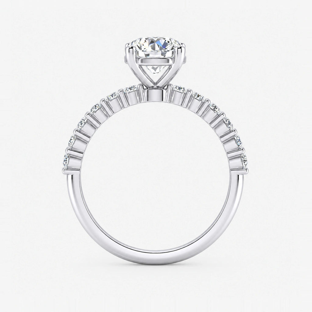 IGI Certified Lab Grown Classic Round Brilliant Cut Diamond Engagement Ring with a Pavé Band in Gold & Platinum – 1–5Ct