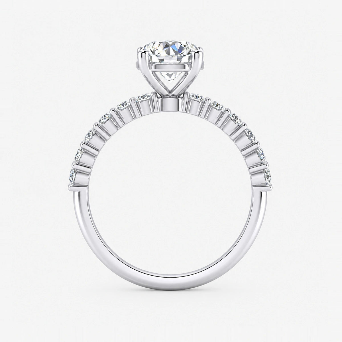 IGI Certified Lab Grown Classic Round Brilliant Cut Diamond Engagement Ring with a Pavé Band in Gold & Platinum – 1–5Ct