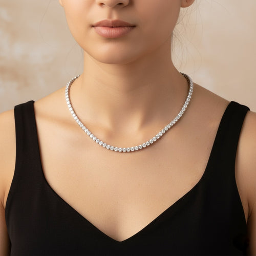 22ct Round Lab Diamond Tennis Necklace – 9K Gold, D/VVS