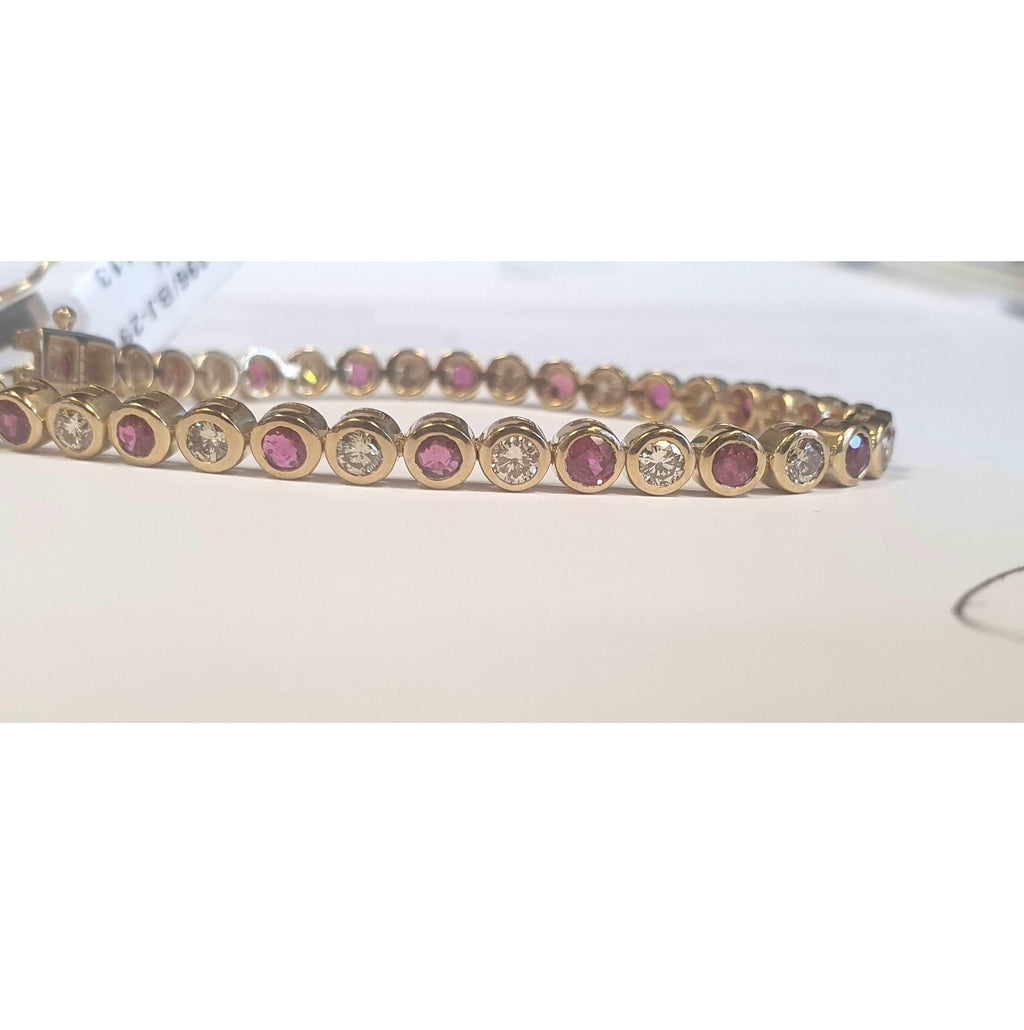 100% Natural Ruby & Diamond Tennis Bracelet Crafted In Yellow Gold 6.00ct