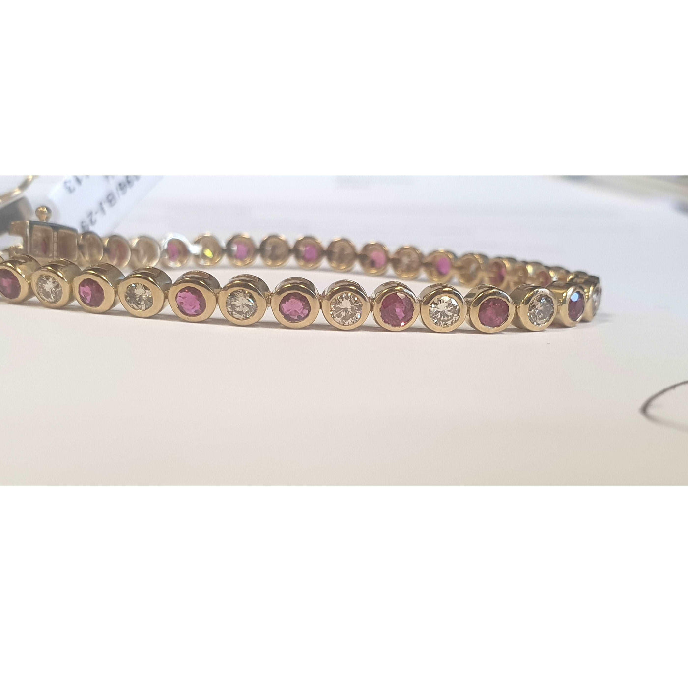 100% Natural Ruby & Diamond Tennis Bracelet Crafted In Yellow Gold 6.00ct