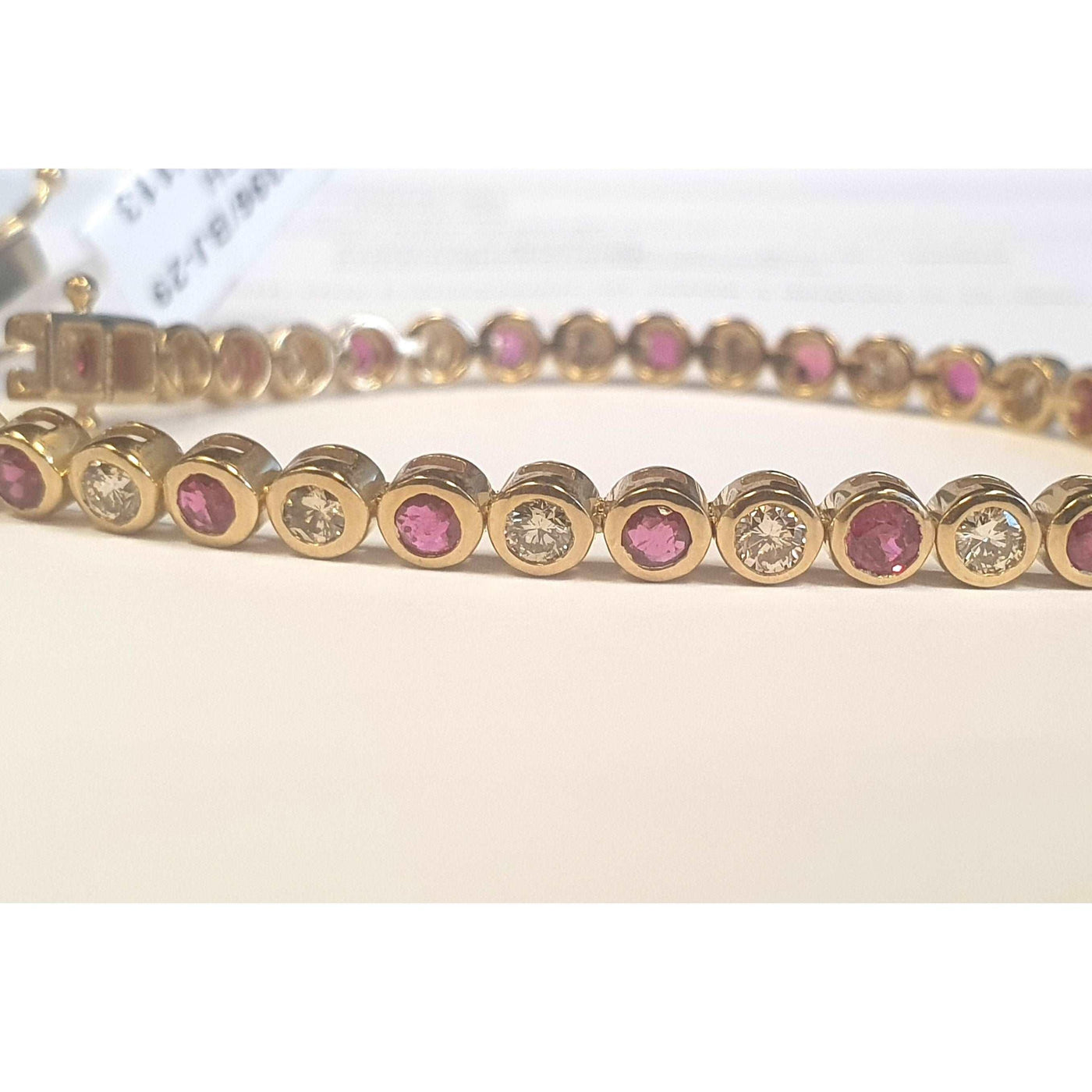 100% Natural Ruby & Diamond Tennis Bracelet Crafted In Yellow Gold 6.00ct