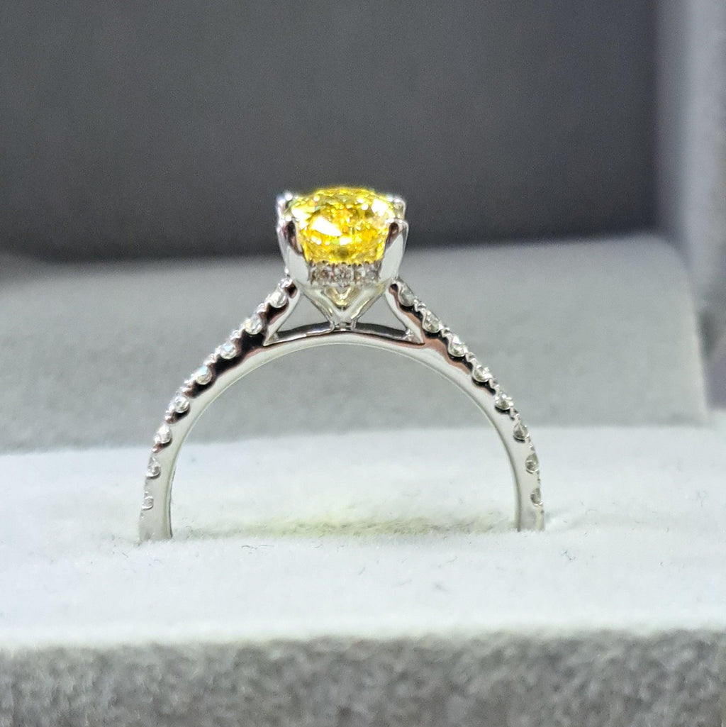 Great Offer..!  Fancy Vivid Yellow 2.50CT Oval Diamond Hidden Halo Engagement Ring White Gold