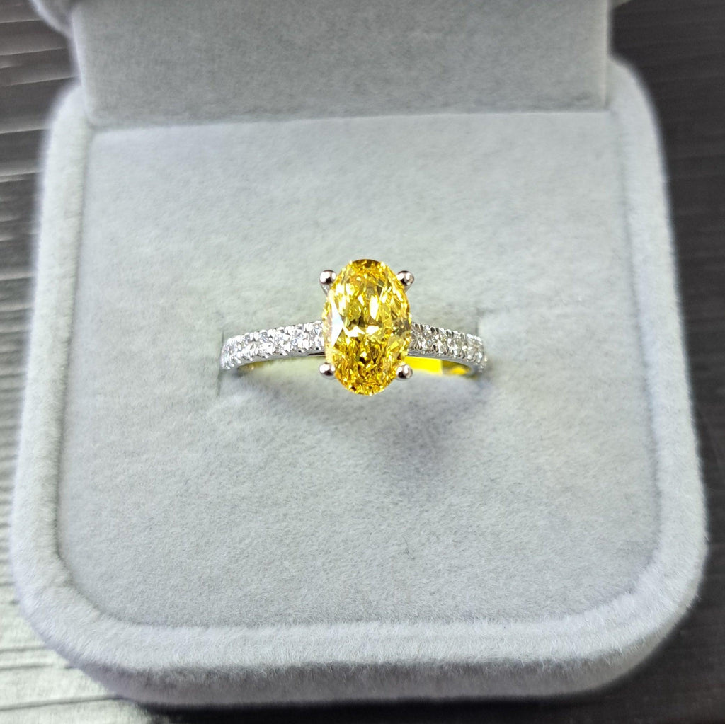 Great Offer..!  Fancy Vivid Yellow 2.50CT Oval Diamond Hidden Halo Engagement Ring White Gold