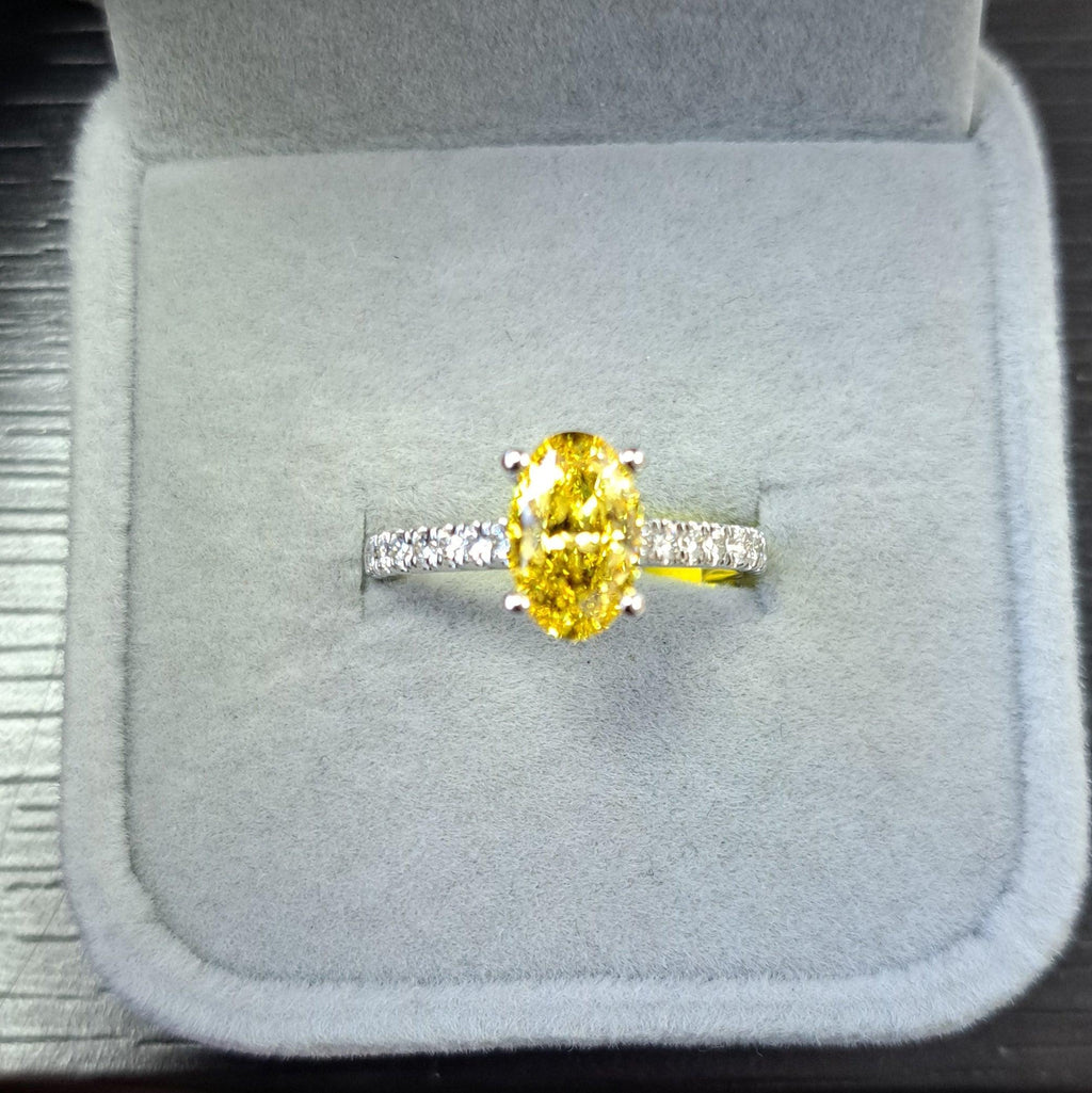 Great Offer..!  Fancy Vivid Yellow 2.50CT Oval Diamond Hidden Halo Engagement Ring White Gold
