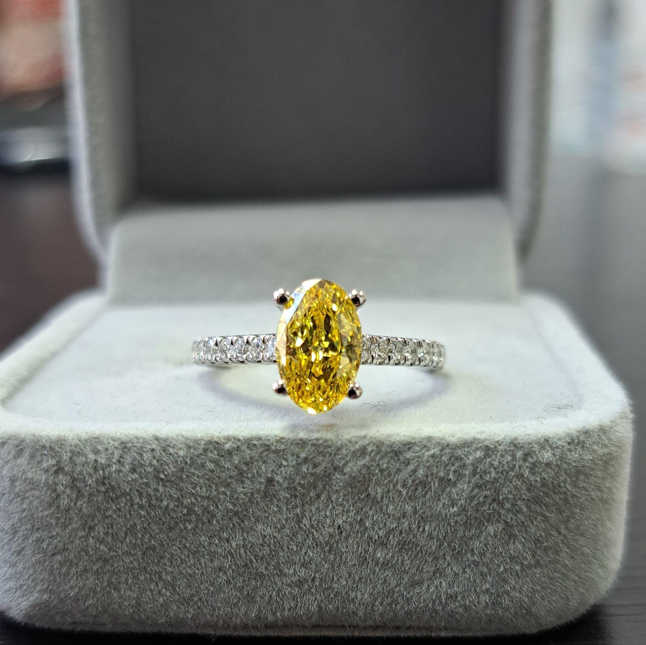 Great Offer..!  Fancy Vivid Yellow 2.50CT Oval Diamond Hidden Halo Engagement Ring White Gold