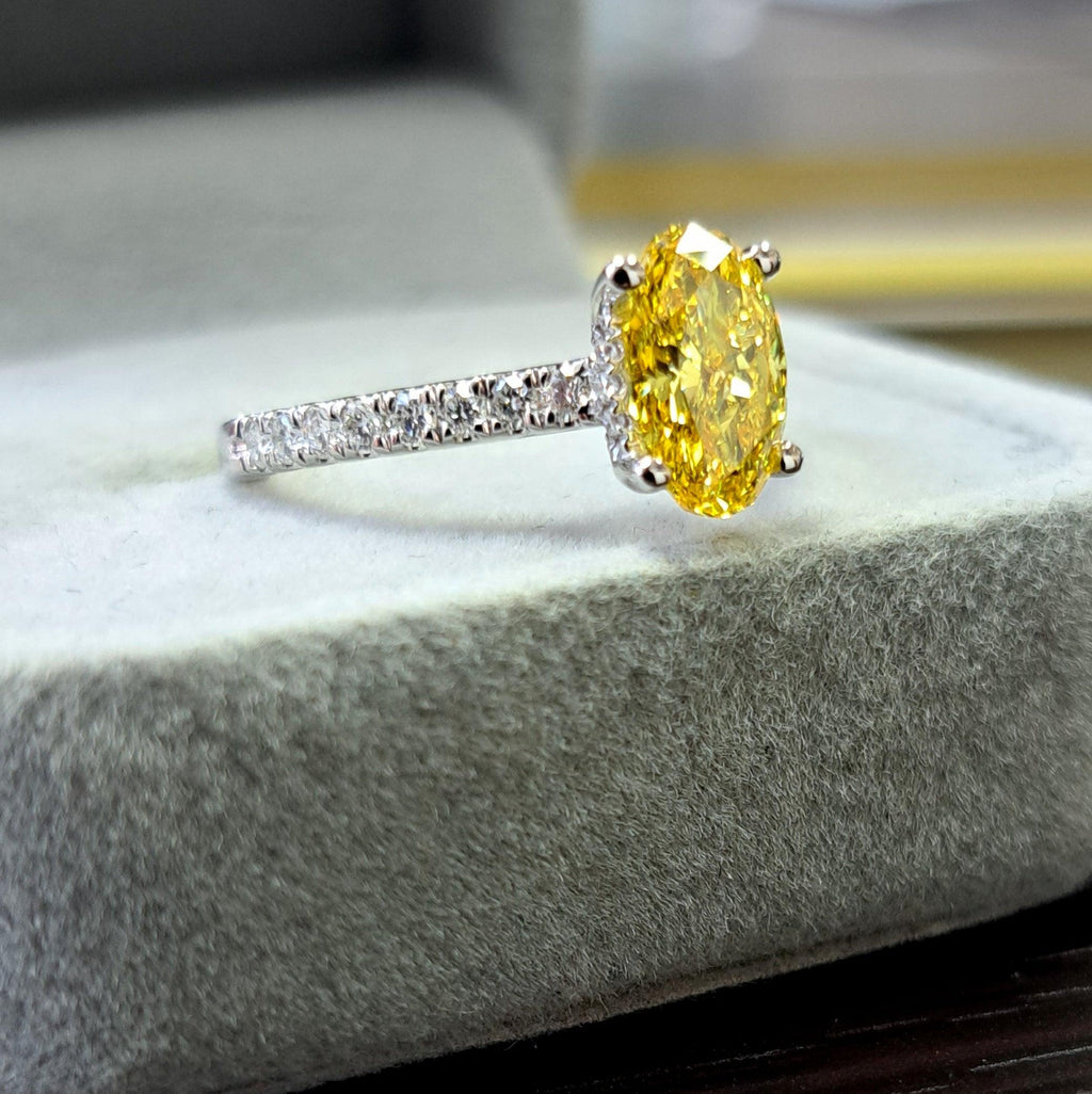 Great Offer..!  Fancy Vivid Yellow 2.50CT Oval Diamond Hidden Halo Engagement Ring White Gold