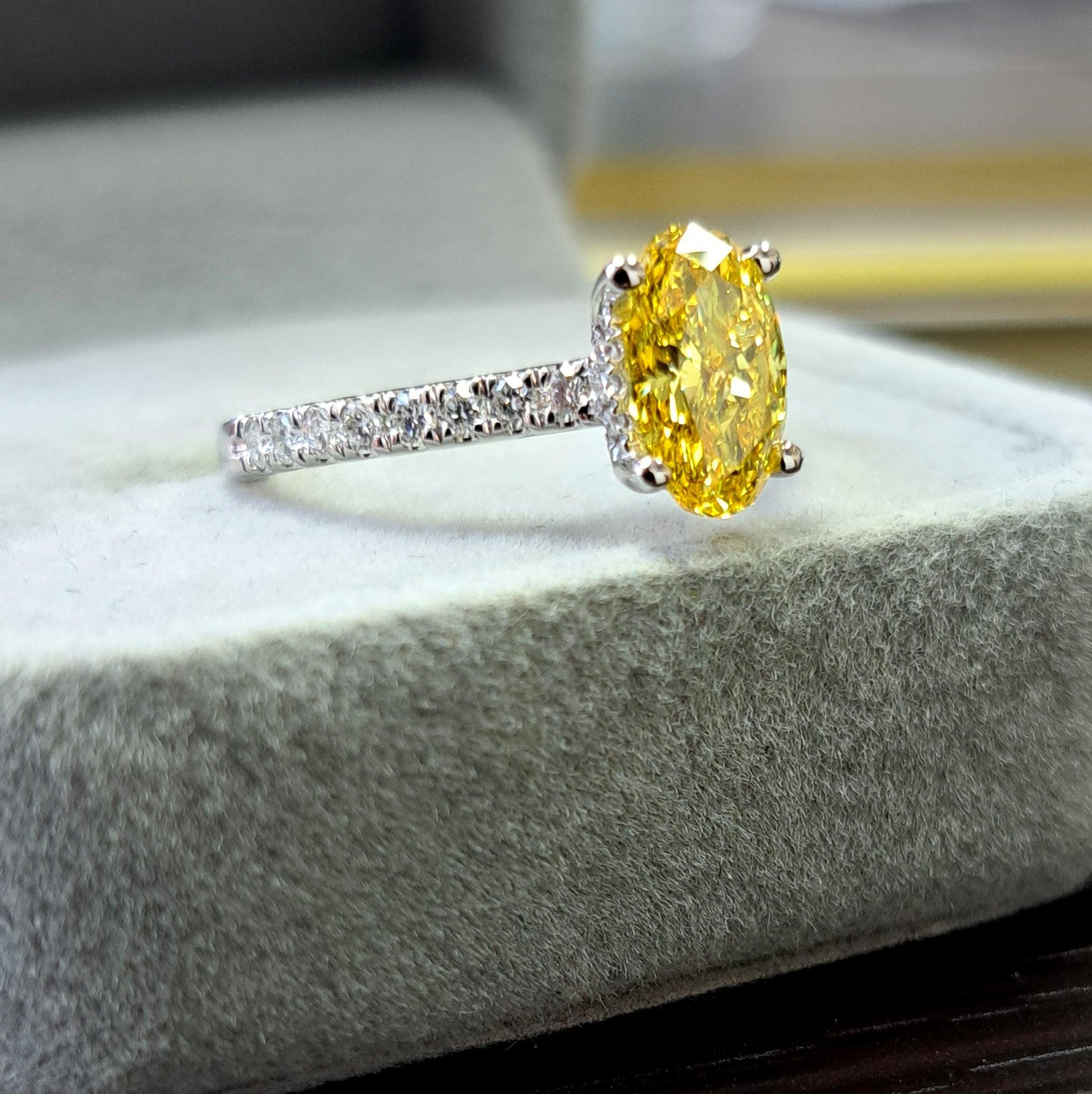 Great Offer..!  Fancy Vivid Yellow 2.50CT Oval Diamond Hidden Halo Engagement Ring White Gold