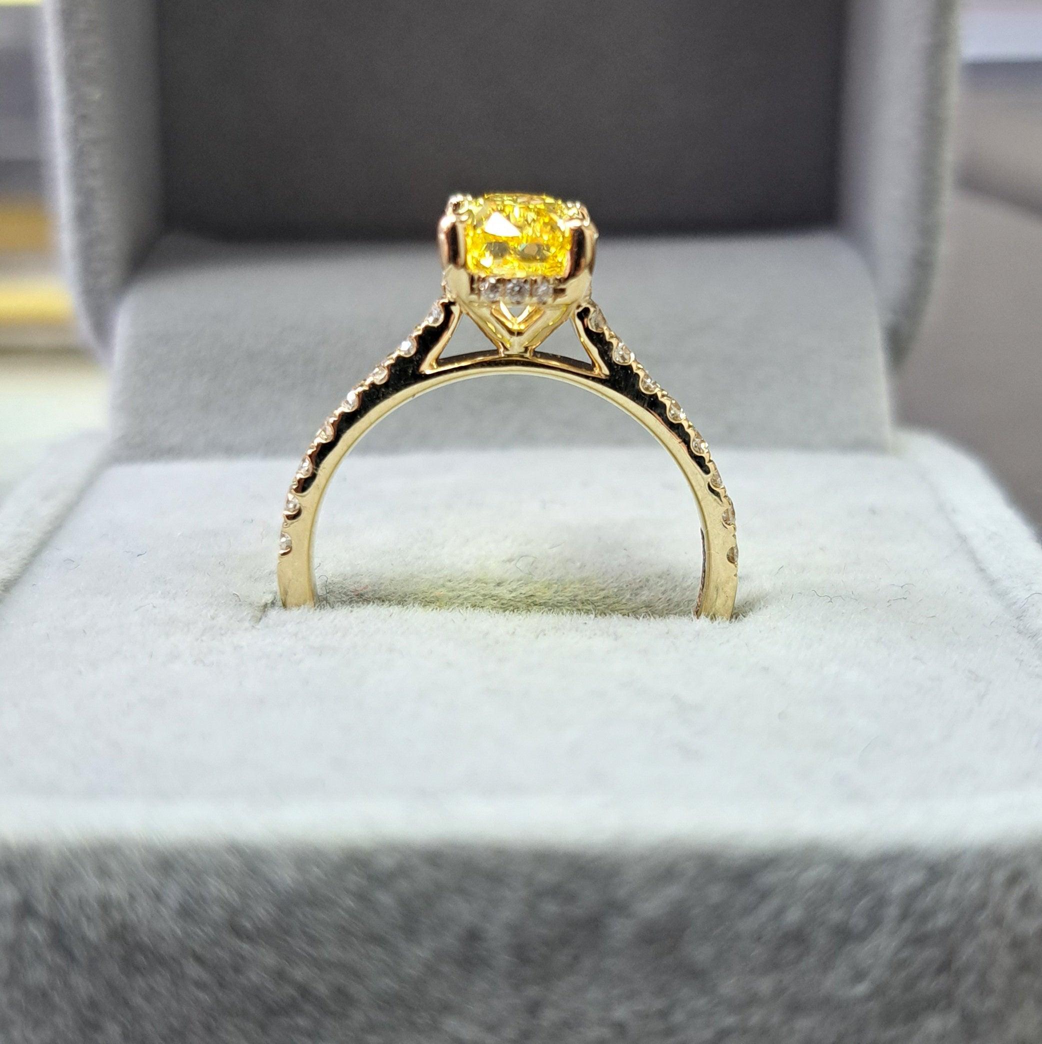 Great Offer..!  Fancy Vivid Yellow 2.50CT Oval Diamond Hidden Halo Engagement Ring White Gold