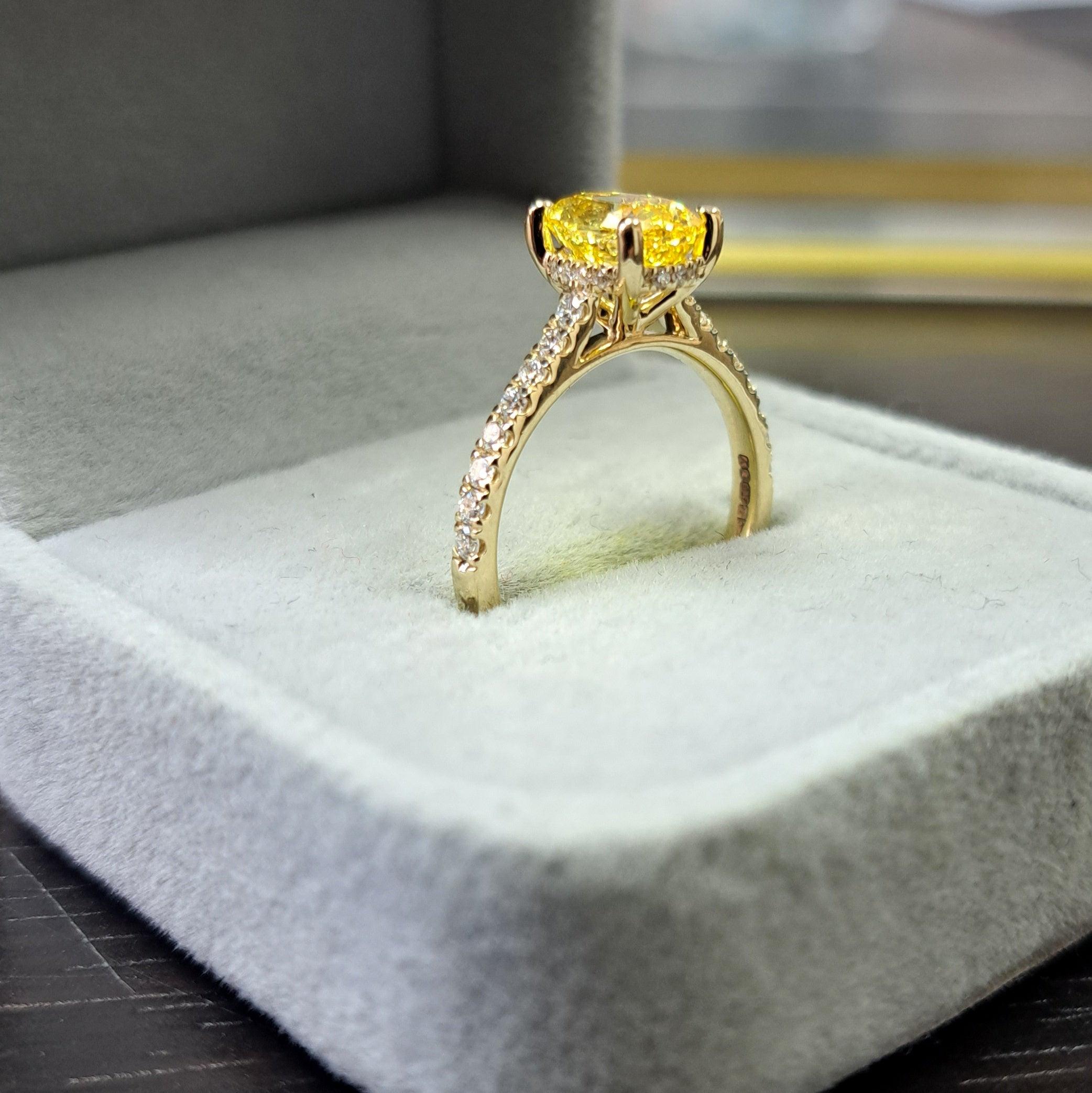 Great Offer..!  Fancy Vivid Yellow 2.50CT Oval Diamond Hidden Halo Engagement Ring White Gold
