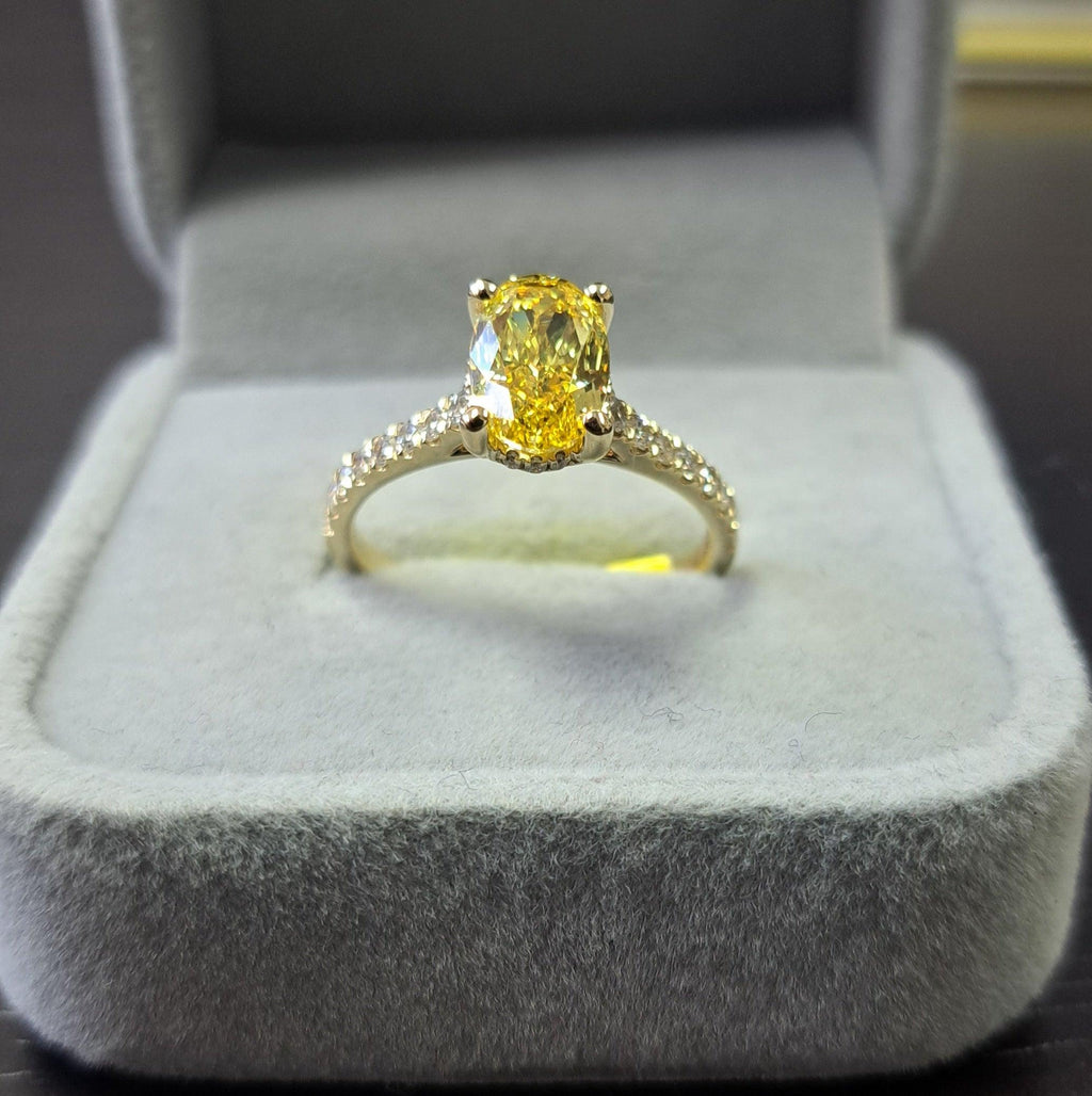 Great Offer..!  Fancy Vivid Yellow 2.50CT Oval Diamond Hidden Halo Engagement Ring White Gold