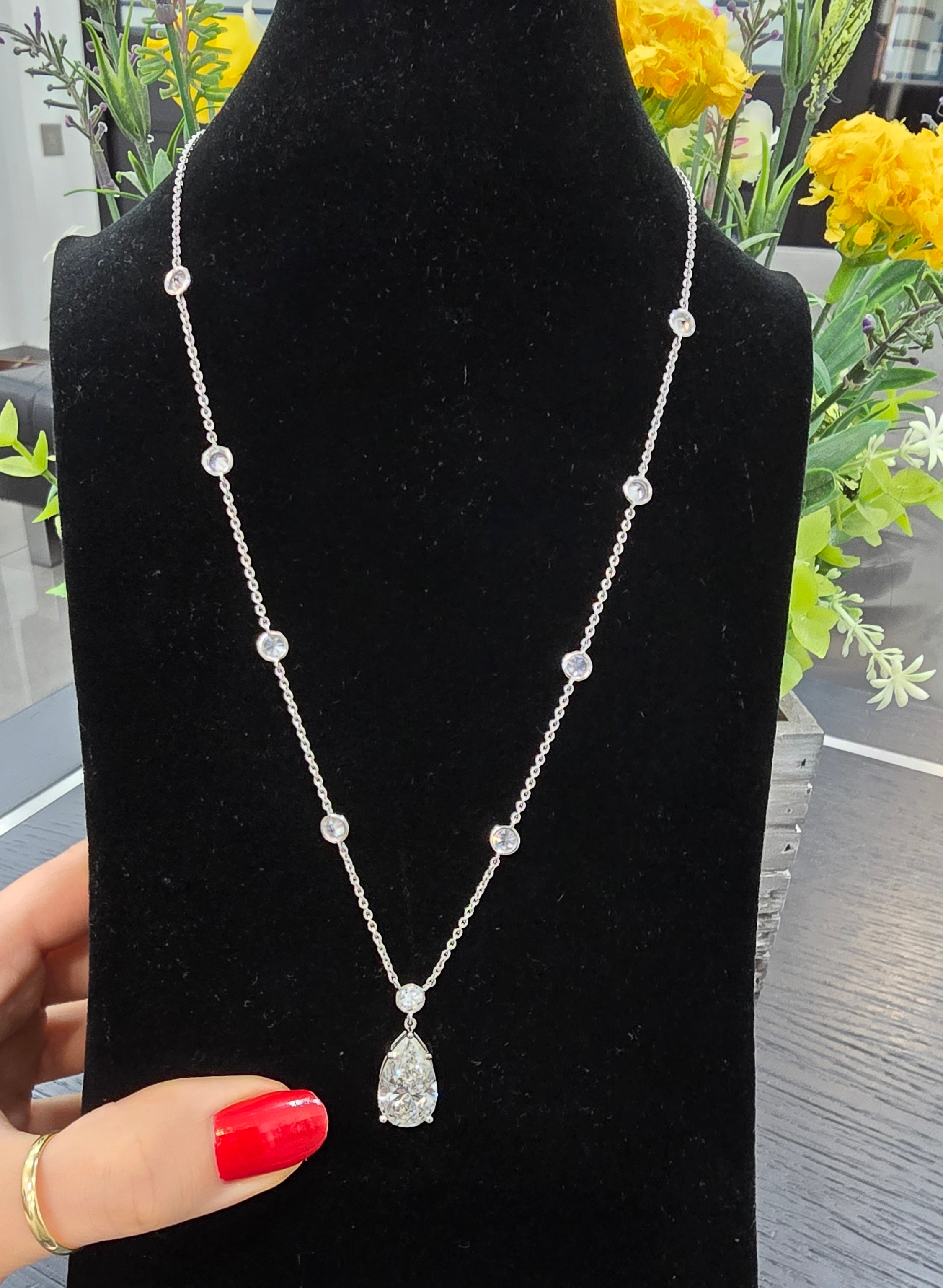IGI Certified 9.00 Ct Pear Lab Grown Diamond Necklace in White Gold