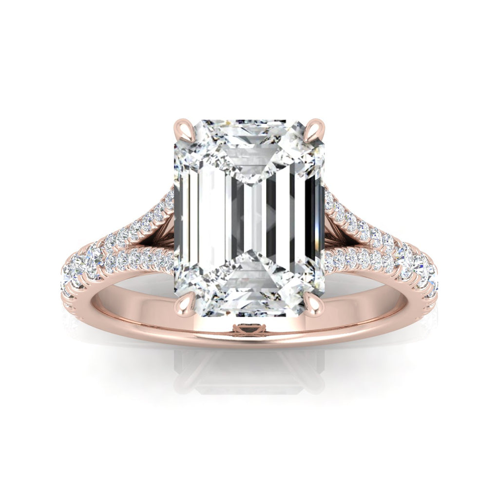 Julie Emerald Diamond Split Shank Engagement Ring