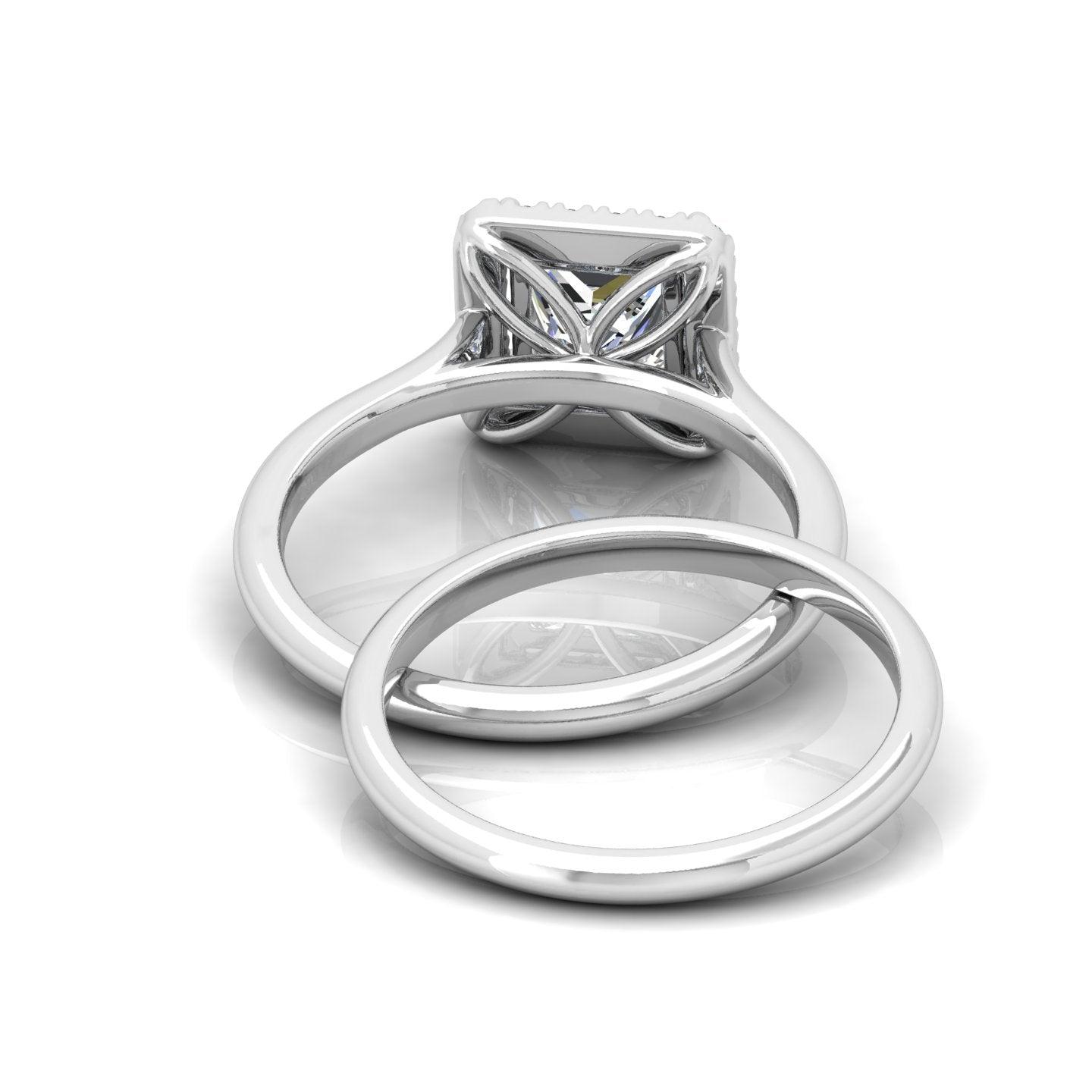 Certified Princess Diamond Halo Engagement Ring With Matching Band 1.20Carat