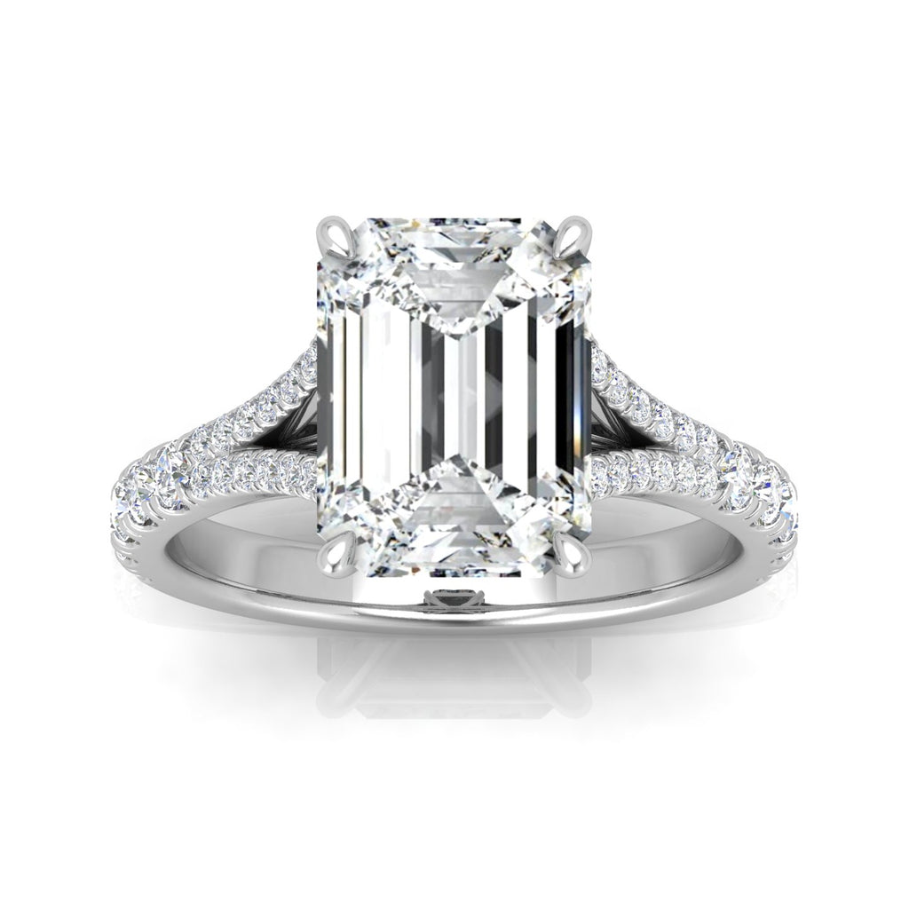 Julie Emerald Diamond Split Shank Engagement Ring
