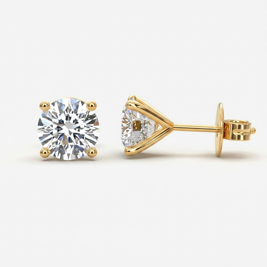 Lab Grown Round Diamond Earring in 9K Yellow Gold