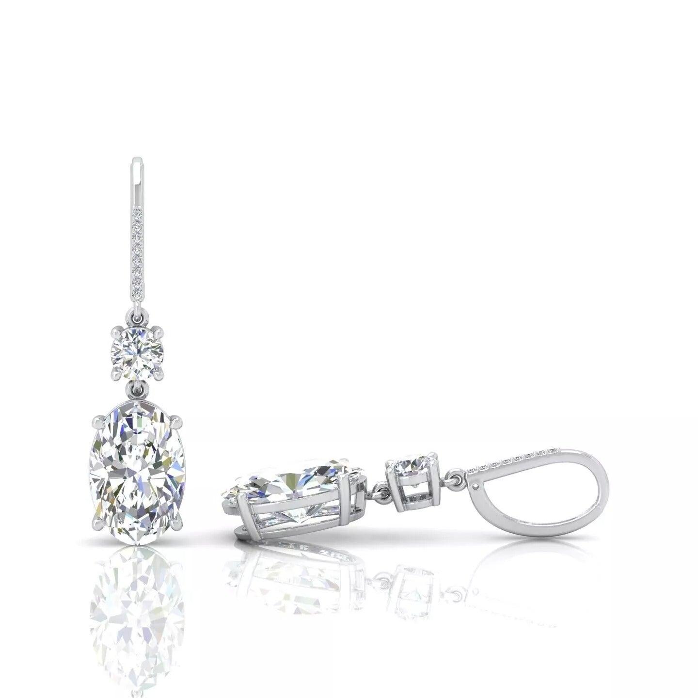 Last Piece ! Certified Huge 22.68Ct Oval & Round Diamond Dangle Drop Earrings in 18k White Gold