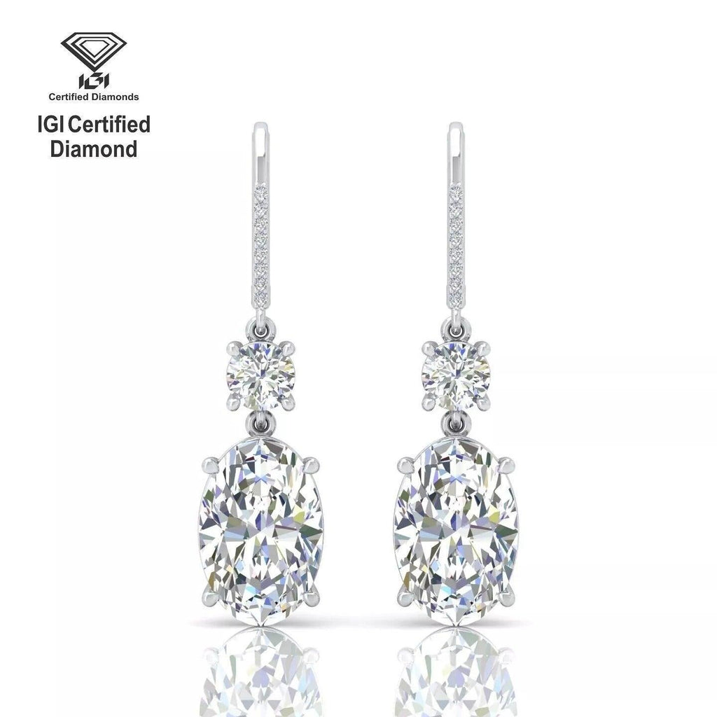 Last Piece ! Certified Huge 22.68Ct Oval & Round Diamond Dangle Drop Earrings in 18k White Gold