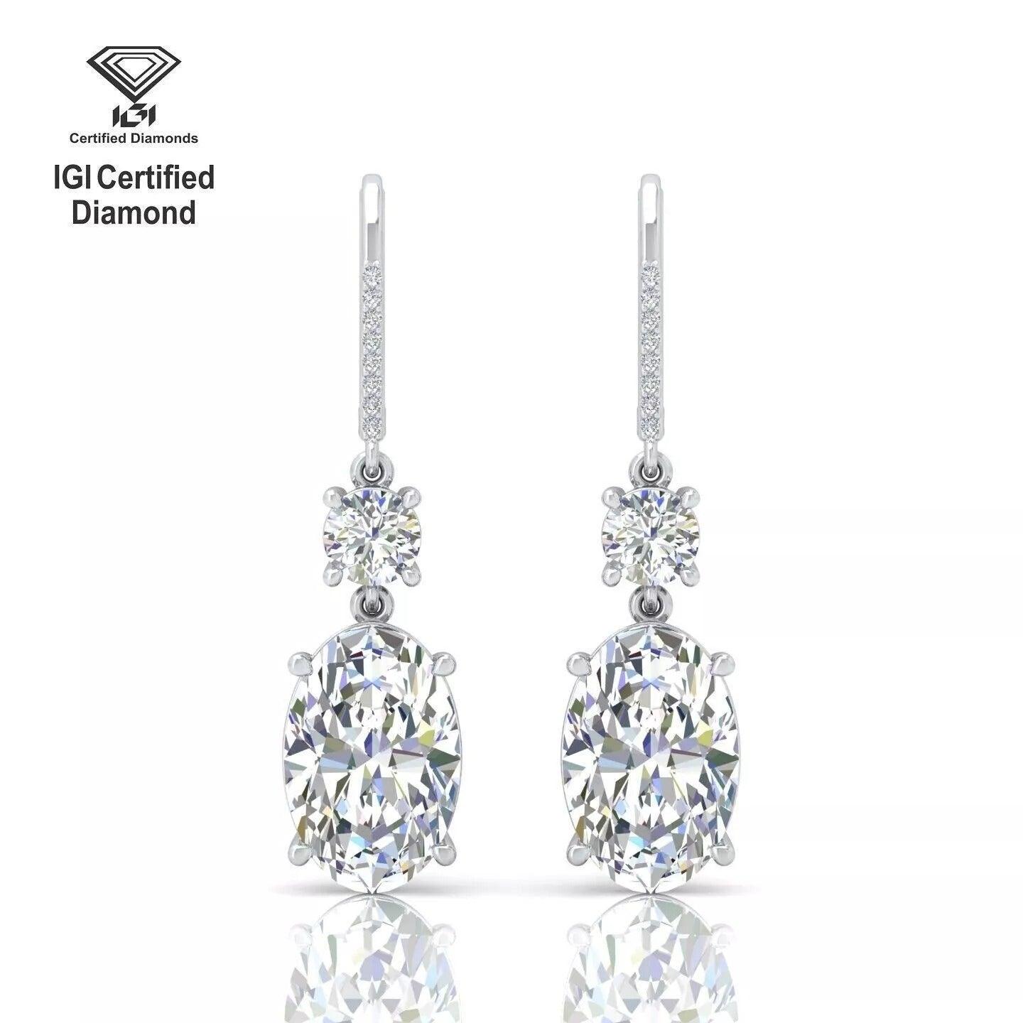 Last Piece ! Certified Huge 22.68Ct Oval & Round Diamond Dangle Drop Earrings in 18k White Gold